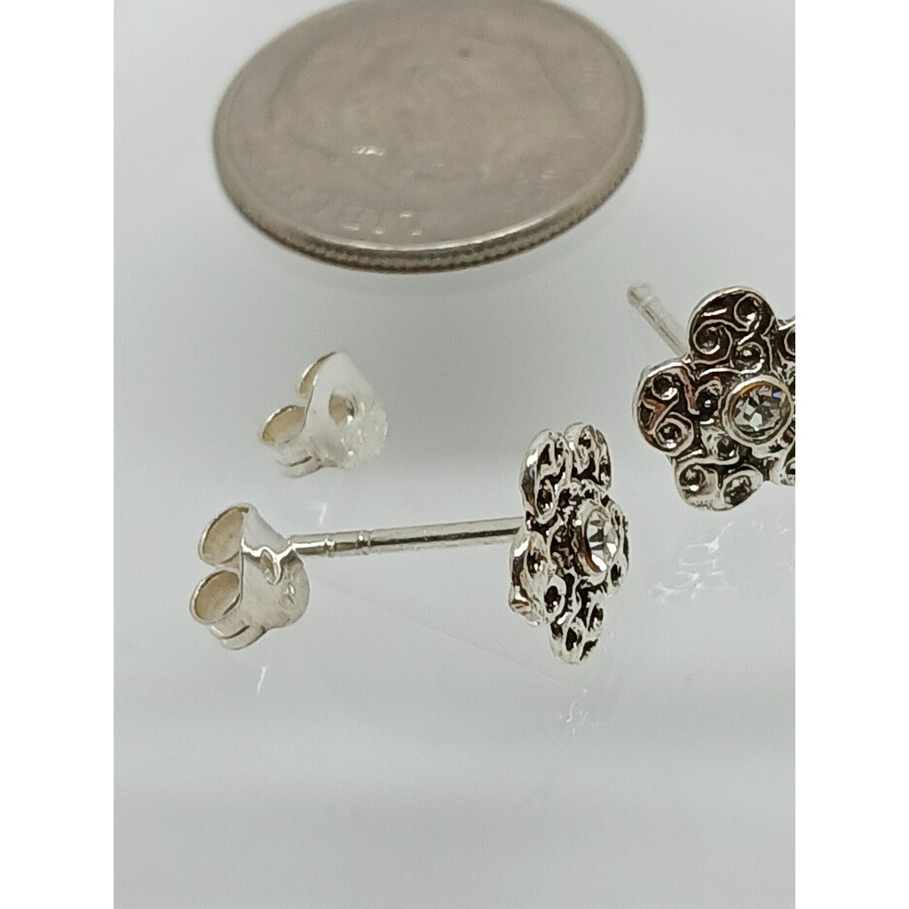 Vintage 1990's Jewelry NOS .925 Sterling Silver Clear AB Crystal Flower Earrings - HoneyThomas.com