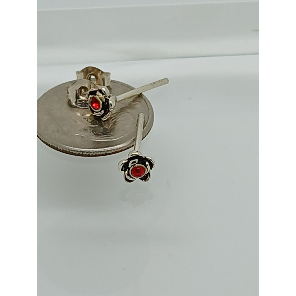 Vintage Estate Jewelry NOS .925 Sterling Silver Ruby Red Crystal Earrings - HoneyThomas.com