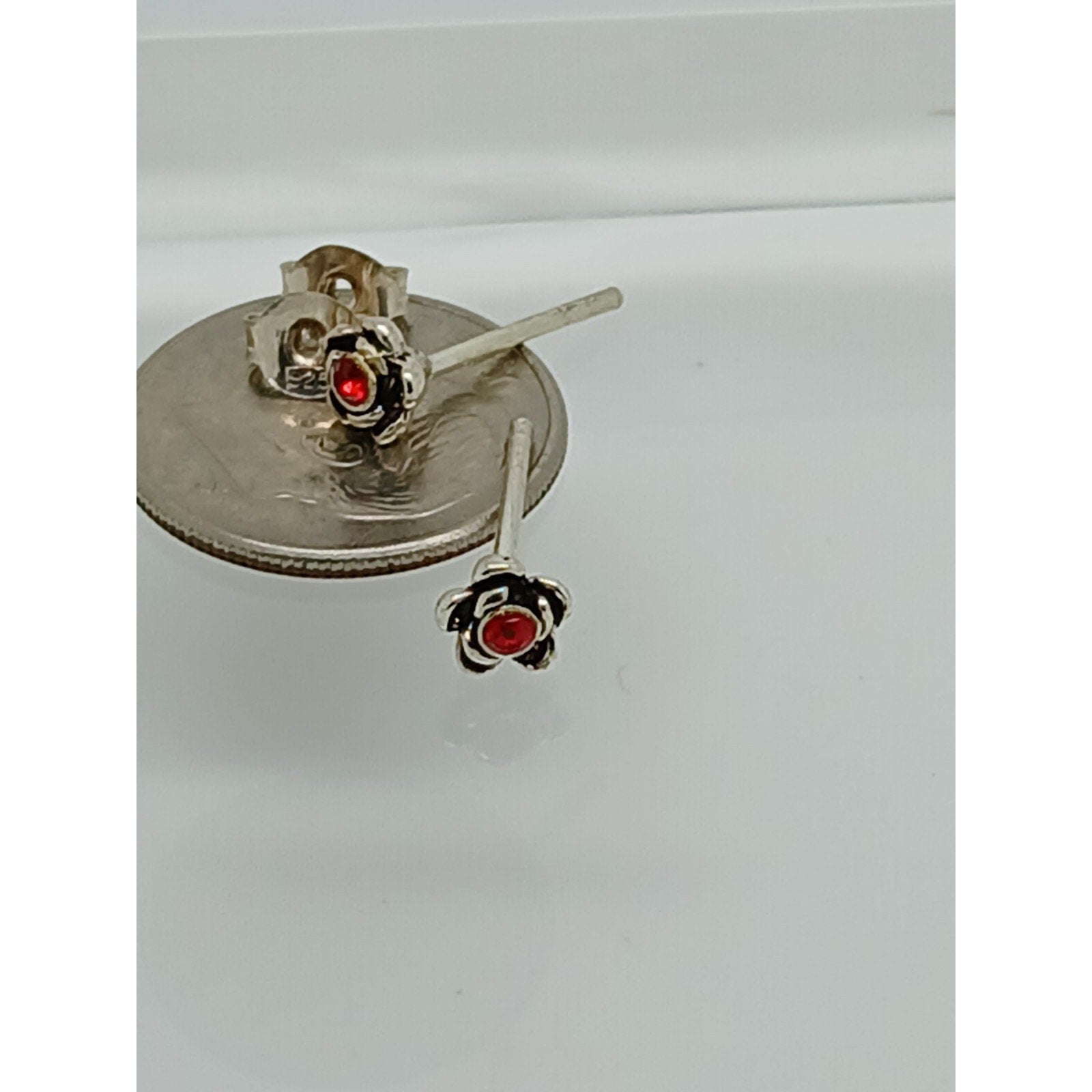 Vintage Estate Jewelry NOS .925 Sterling Silver Ruby Red Crystal Earrings - HoneyThomas.com