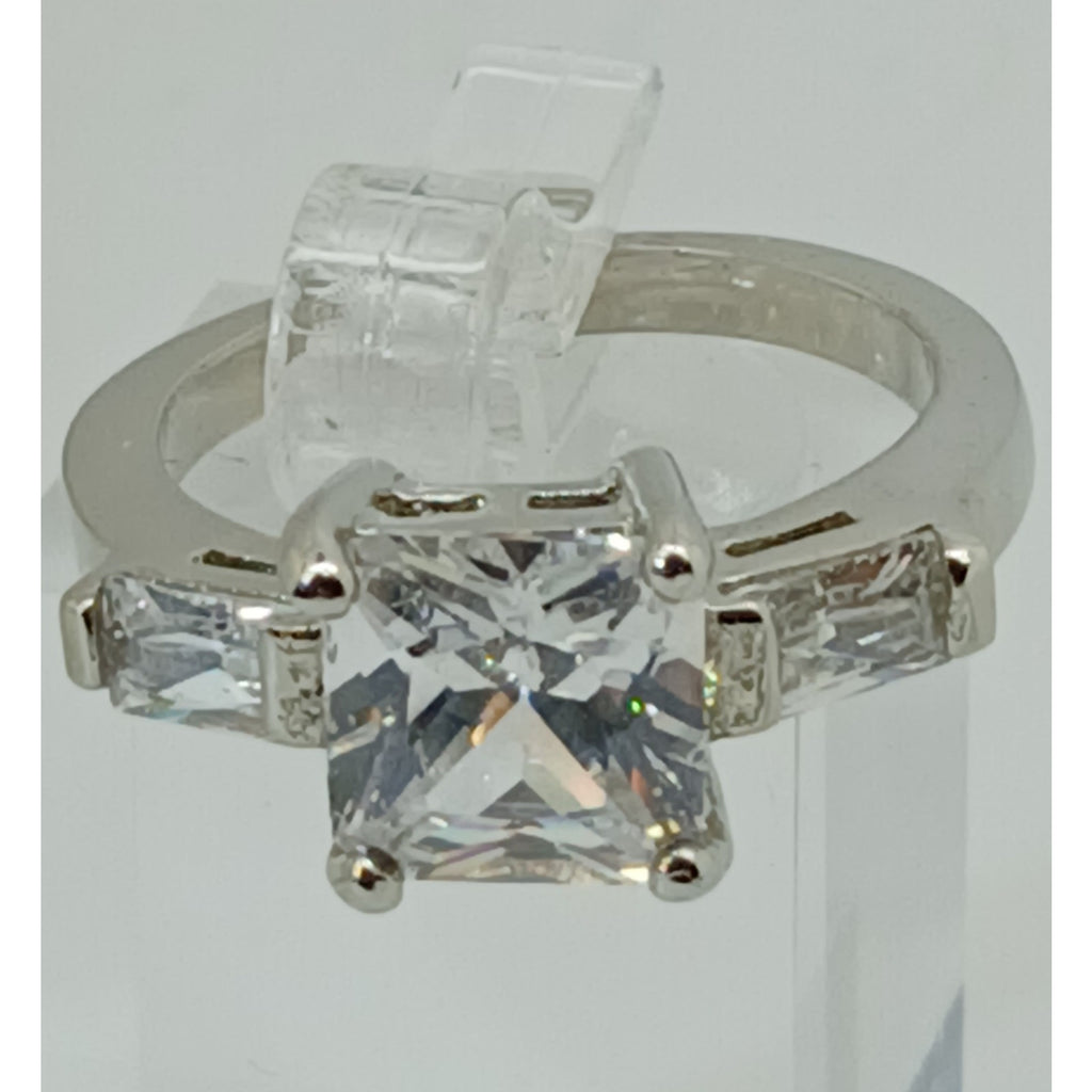 3.5 CT Vintage Princess Cut CZ Engagement Ring Silver Tone White Gold GP Size 10