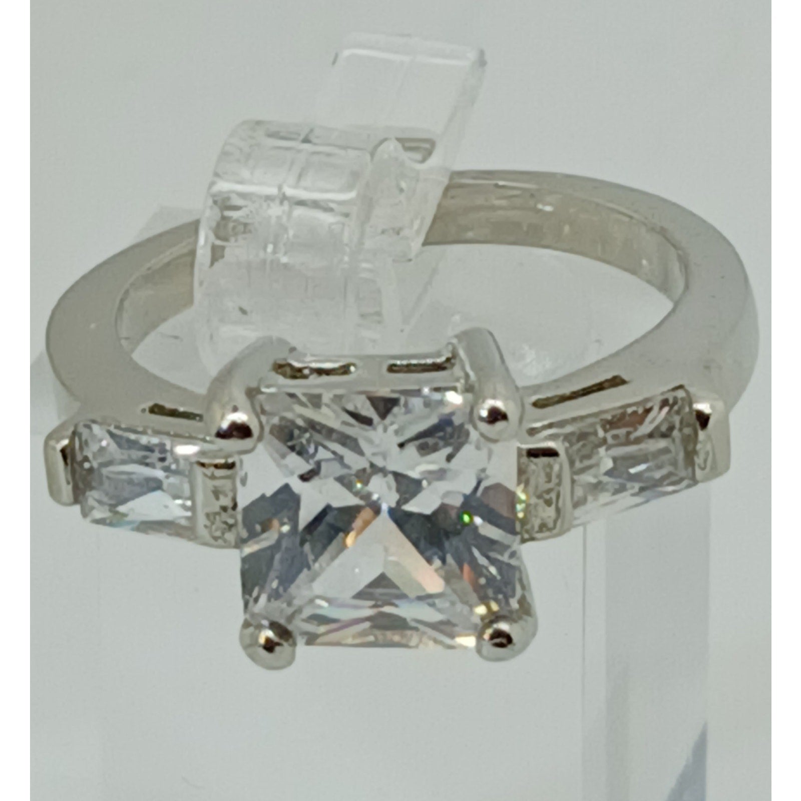3.5 CT Vintage Princess Cut CZ Engagement Ring Silver Tone White Gold GP Size 10