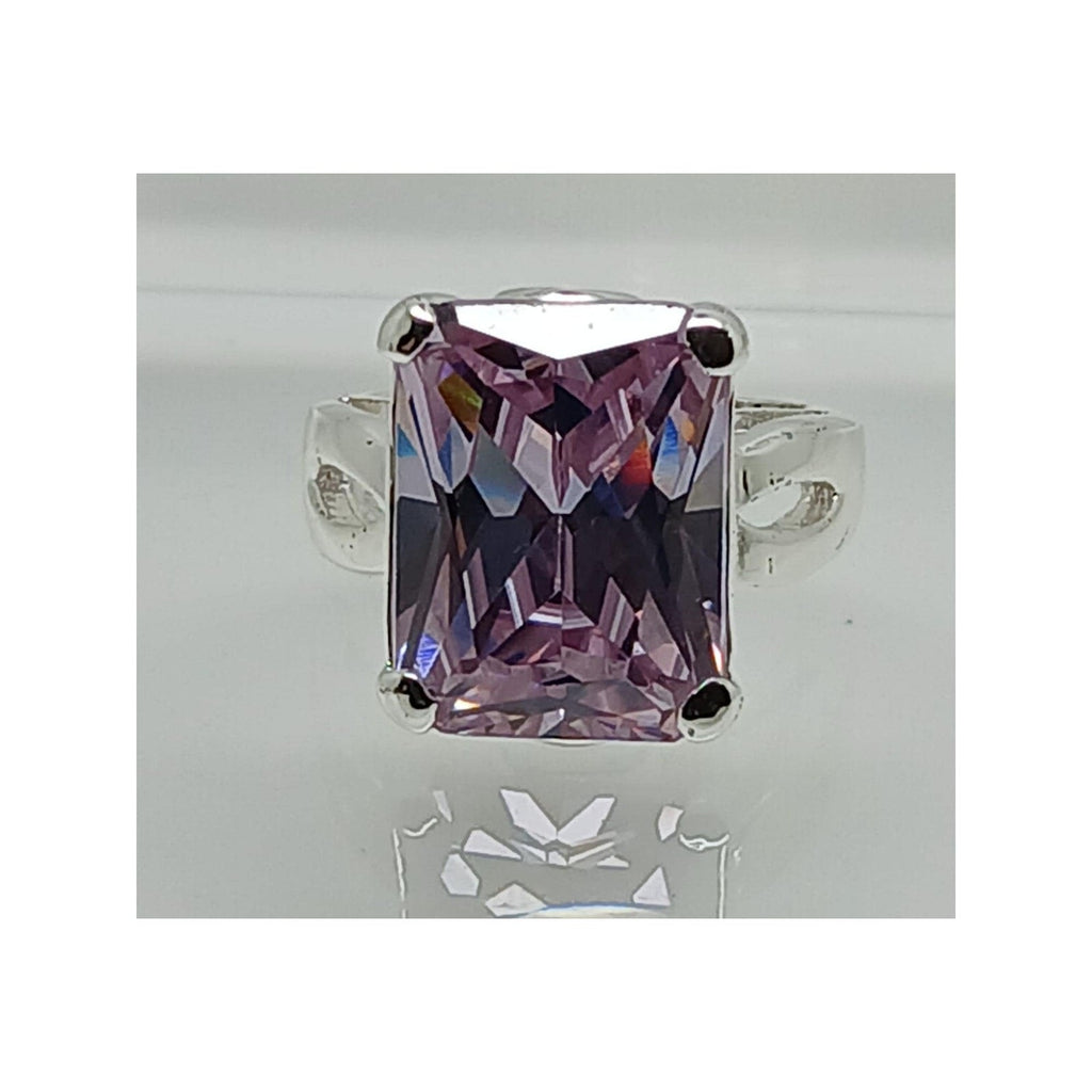 1990's Glamour Vintage 925 Sterling Silver CZ Ring Pink-Lilac Ice Stone Size 6 - HoneyThomas.com
