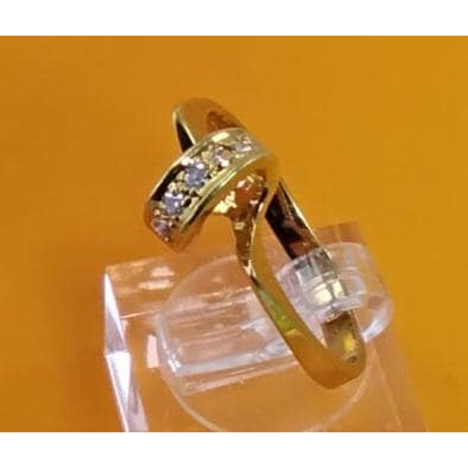 Vintage 1990's NOS 14kt Gold Plated CZ Love Knot Ribbon Stack Band Ring Size 11