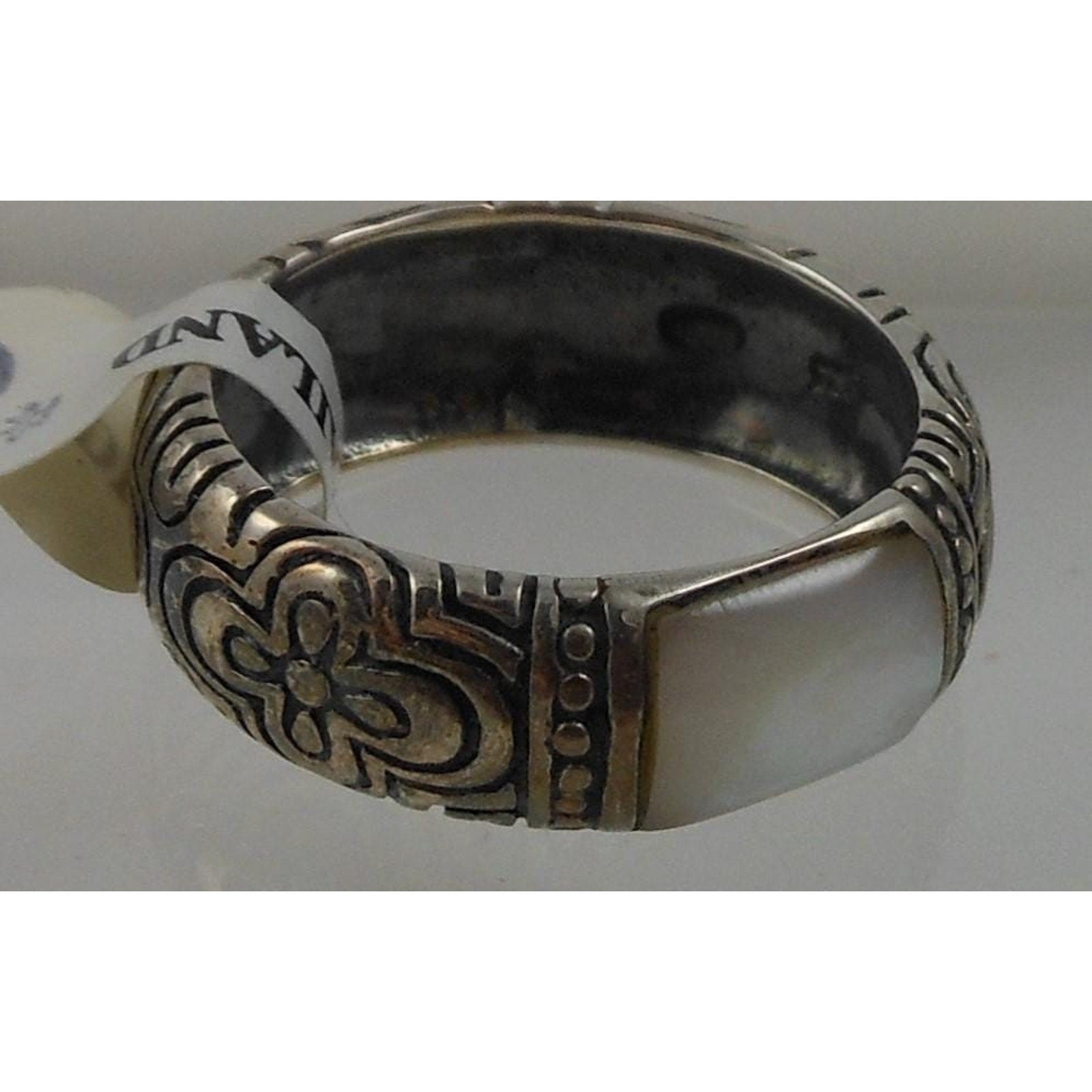 Unique Vintage Sterling Silver MOP Mother of Pearl Shell Ring Oxidized Size 6 - HoneyThomas.com