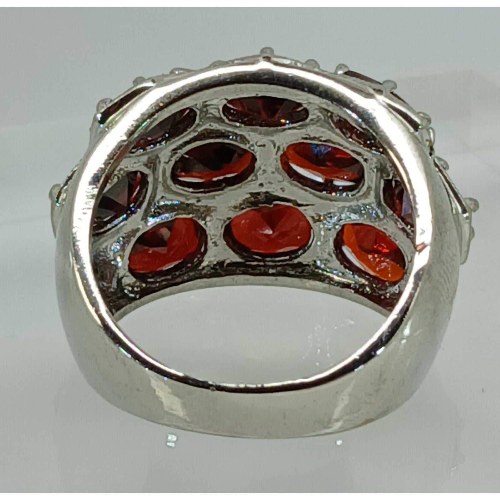 Vintage Ring Size 10.5 Silver Tone White Gold GP Red CZ Cocktail New-Old-Stock - HoneyThomas.com