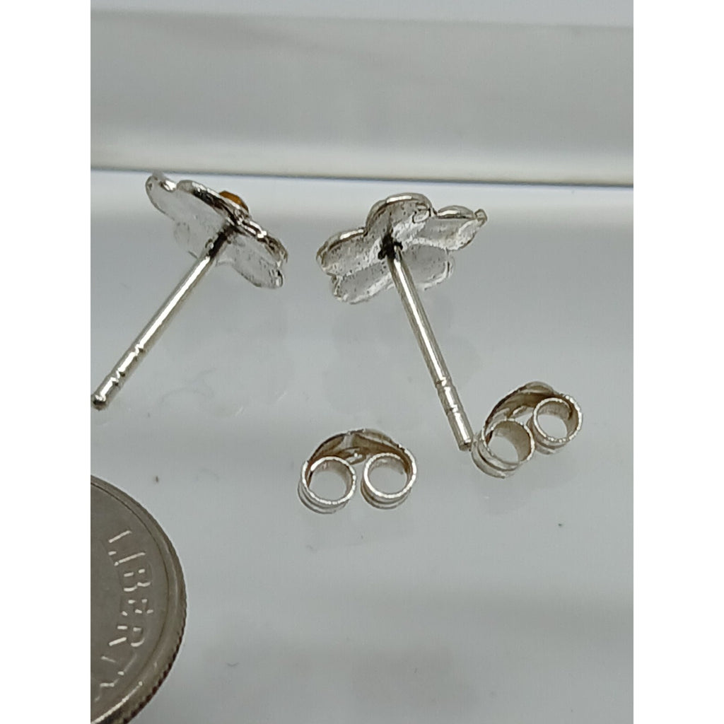 Vintage 1990's Jewelry NOS .925 Sterling Silver Clear AB Crystal Flower Earrings - HoneyThomas.com