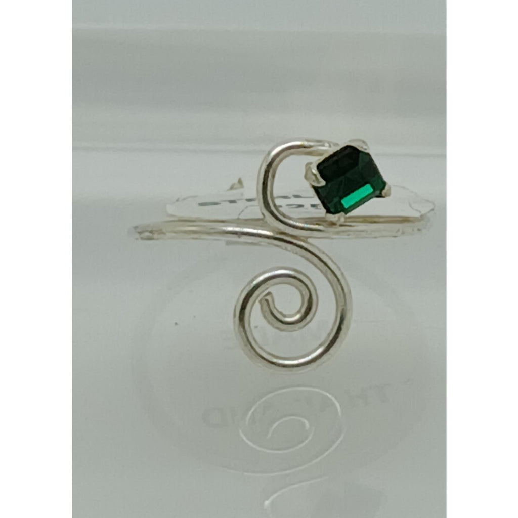 Sterling Silver Sexy Emerald Green Crystal Rhinestone Toe Ring - Adjustable Size