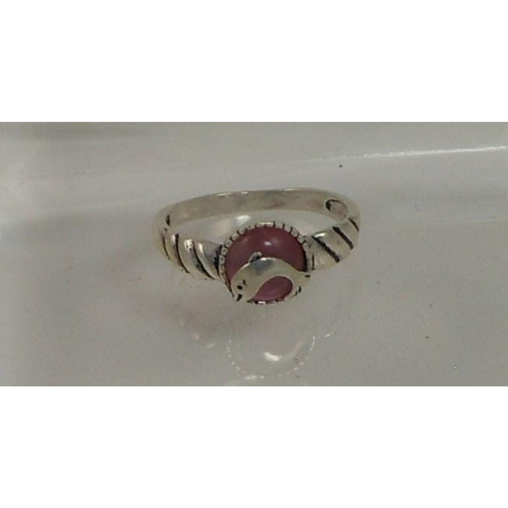925 Sterling Silver Pink Cat's Eye Dolphin Ring NOS Size 9 Vintage Chrysoberyl