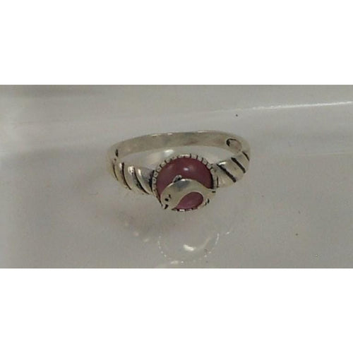 925 Sterling Silver Pink Cat's Eye Dolphin Ring NOS Size 9 Vintage Chrysoberyl