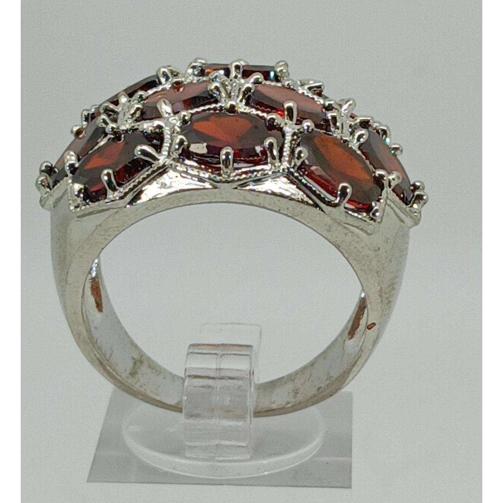 Vintage Ring Size 10.5 Silver Tone White Gold GP Red CZ Cocktail New-Old-Stock - HoneyThomas.com