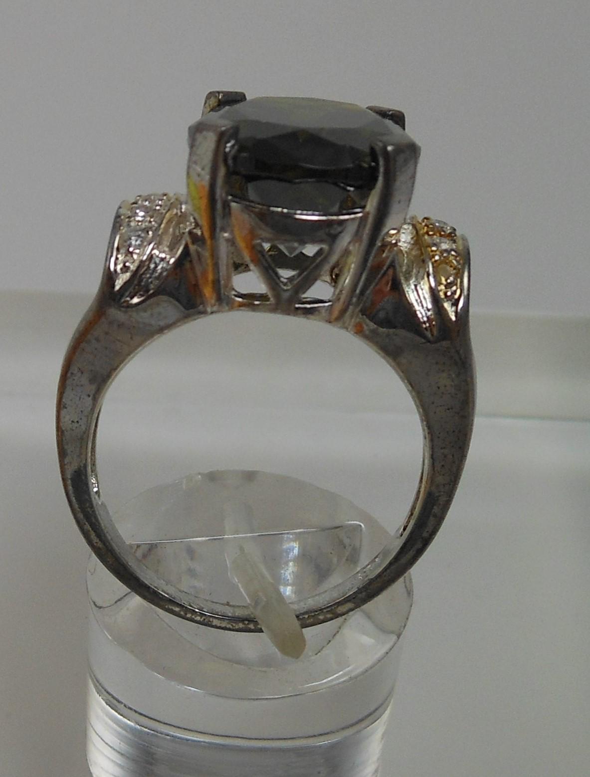 Vintage Sterling Silver Dark Green CZ Cocktail Ring NOS Statement Jewelry Size 8