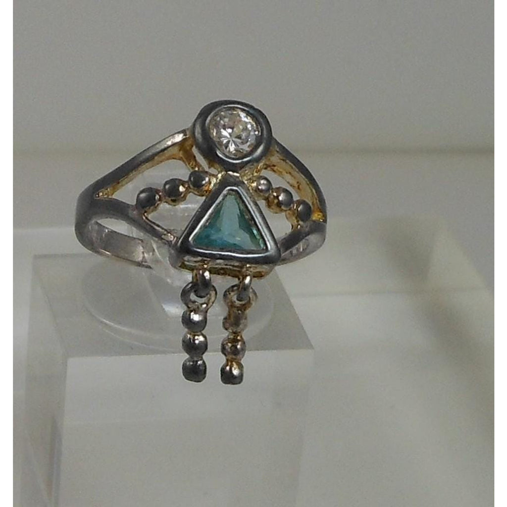 Elegant Sterling Silver Charm Ring Mother Grandmother Vintage Sim Diamond Size 6