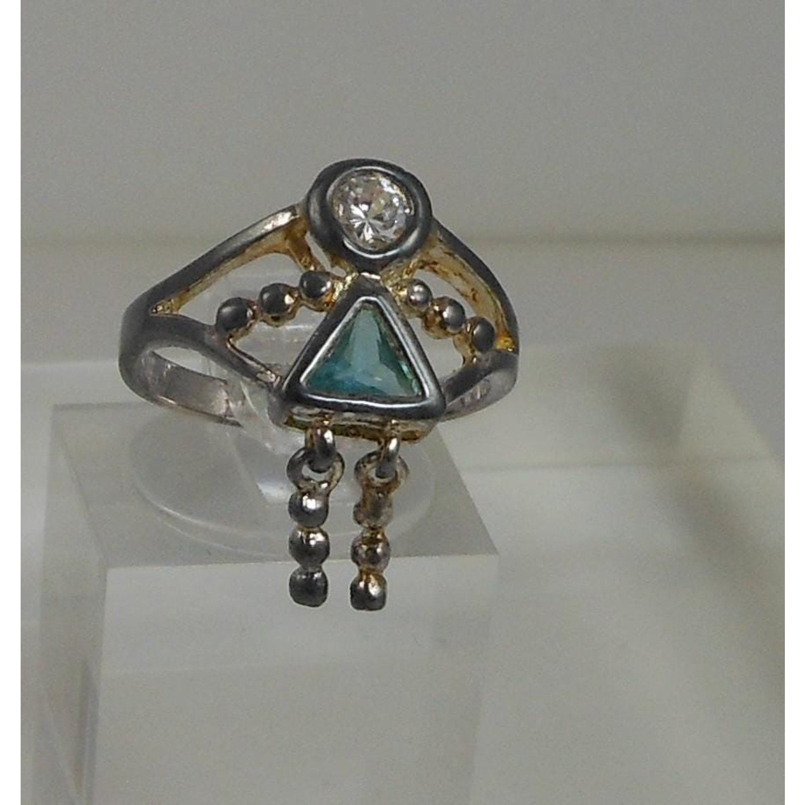 Elegant Sterling Silver Charm Ring Mother Grandmother Vintage Sim Diamond Size 6