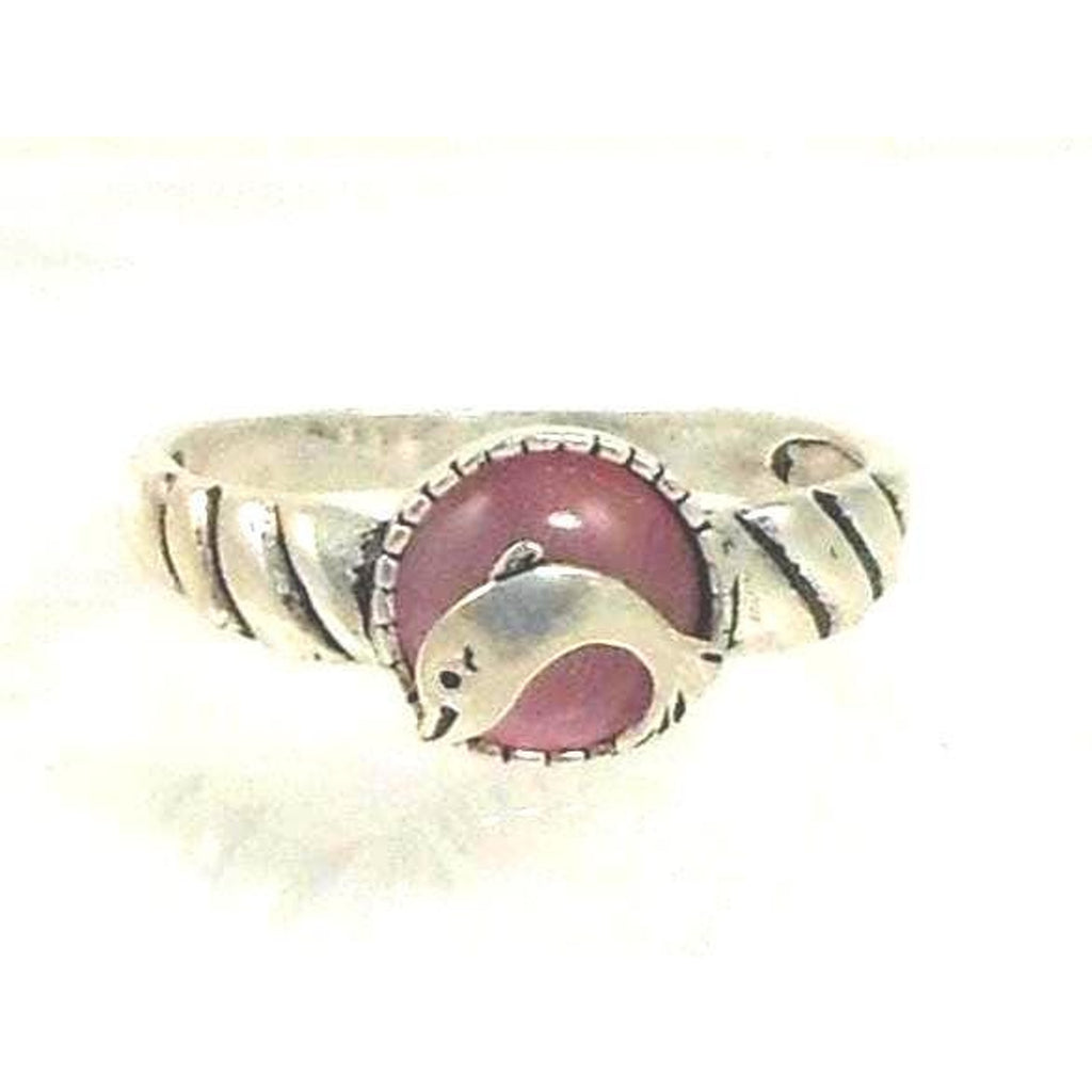 925 Sterling Silver Pink Cat's Eye Dolphin Ring NOS Size 9 Vintage Chrysoberyl