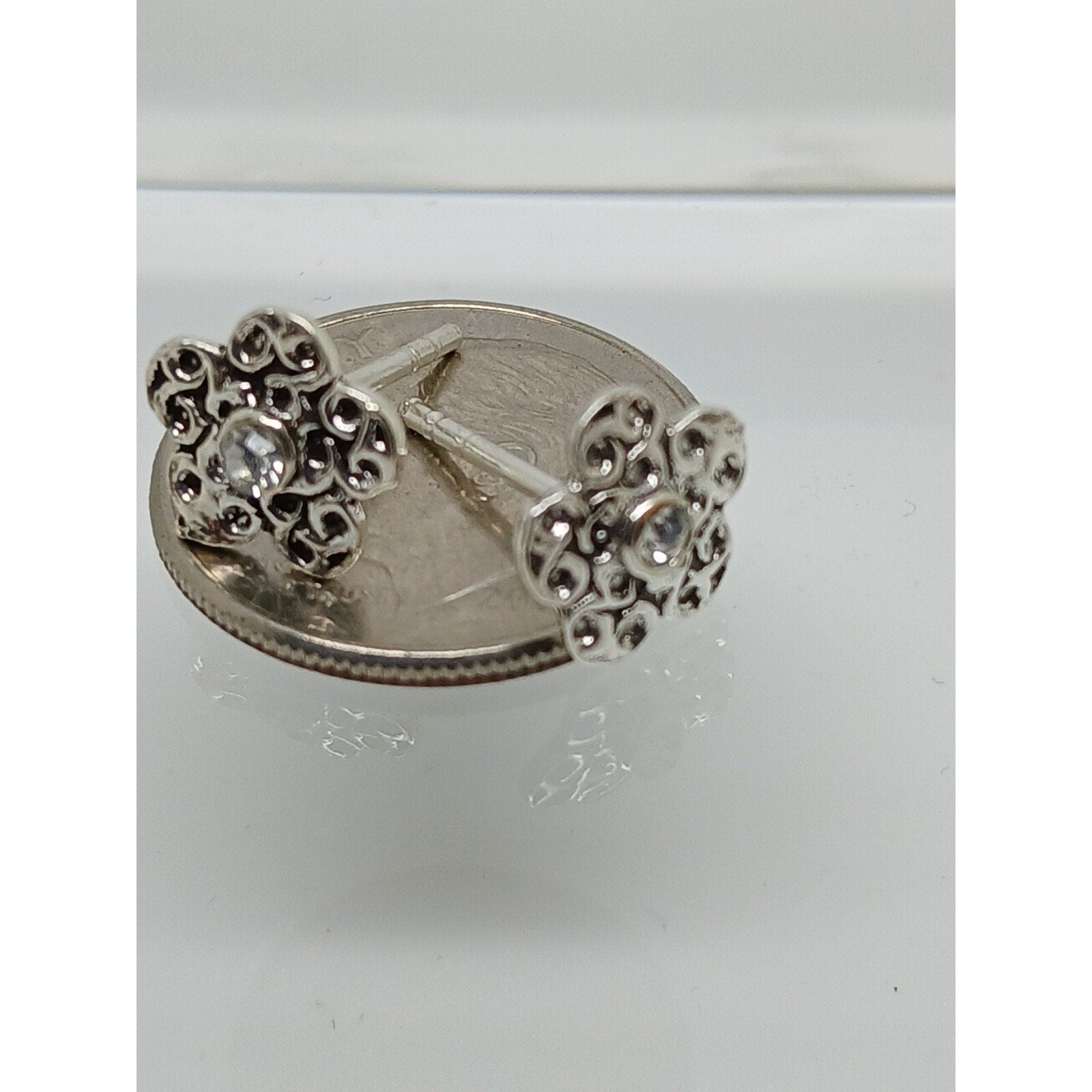 Vintage 1990's Jewelry NOS .925 Sterling Silver Clear AB Crystal Flower Earrings - HoneyThomas.com