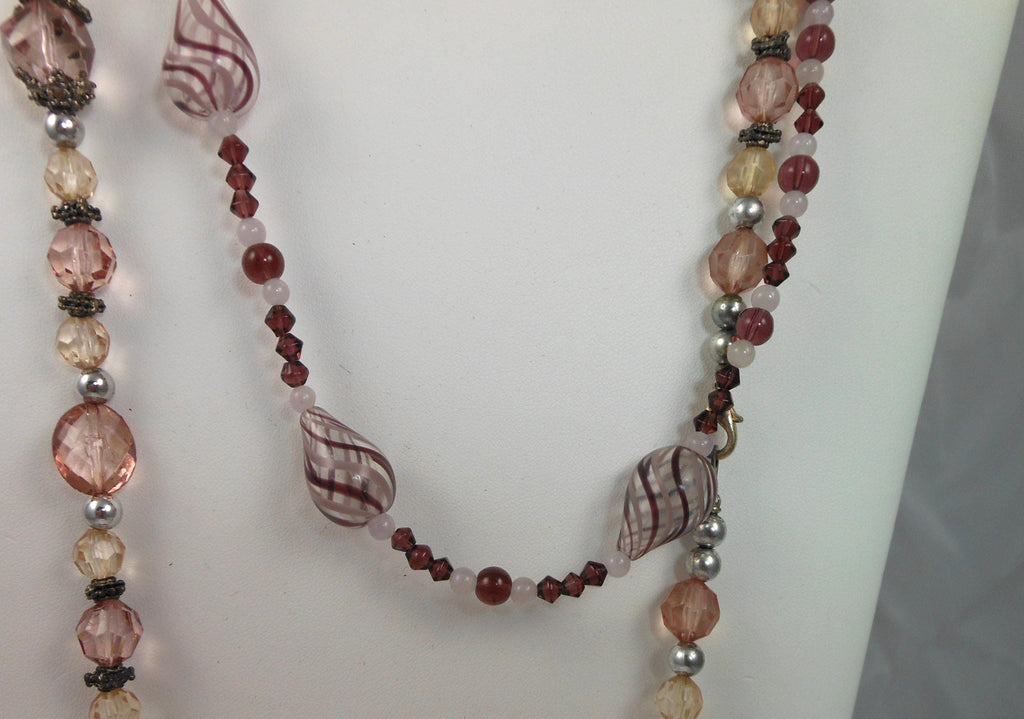 Handmade Crystal Art Glass Pink Purple Red Beaded Necklaces Vintage Collection
