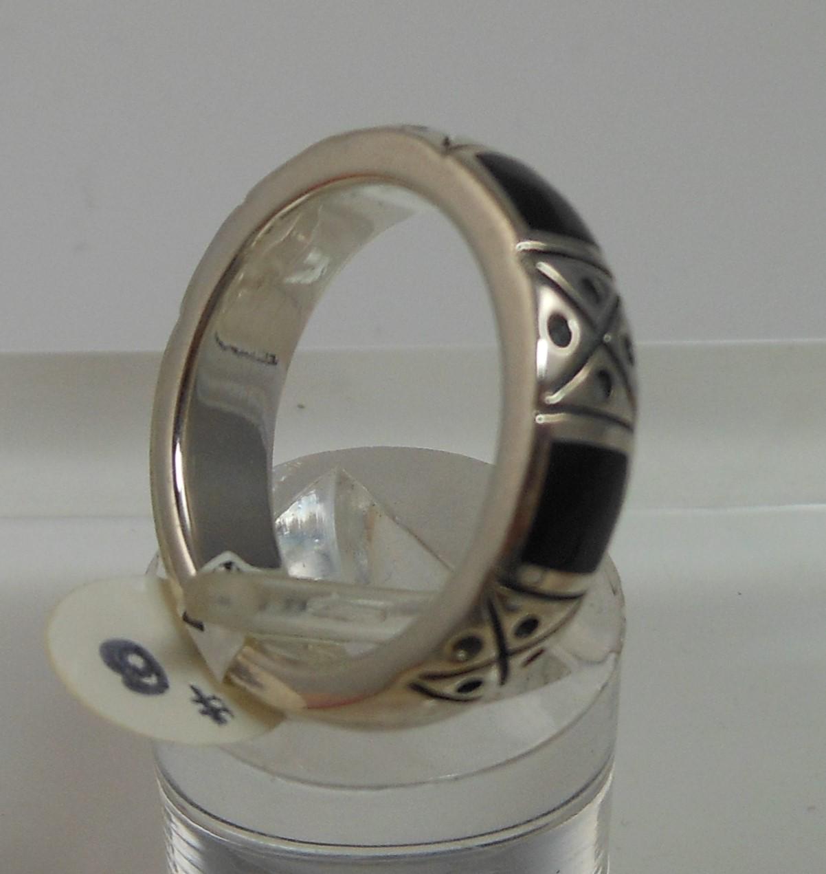 Vintage Black Sterling Silver Band Ring, Designer Signed, Size 6.25