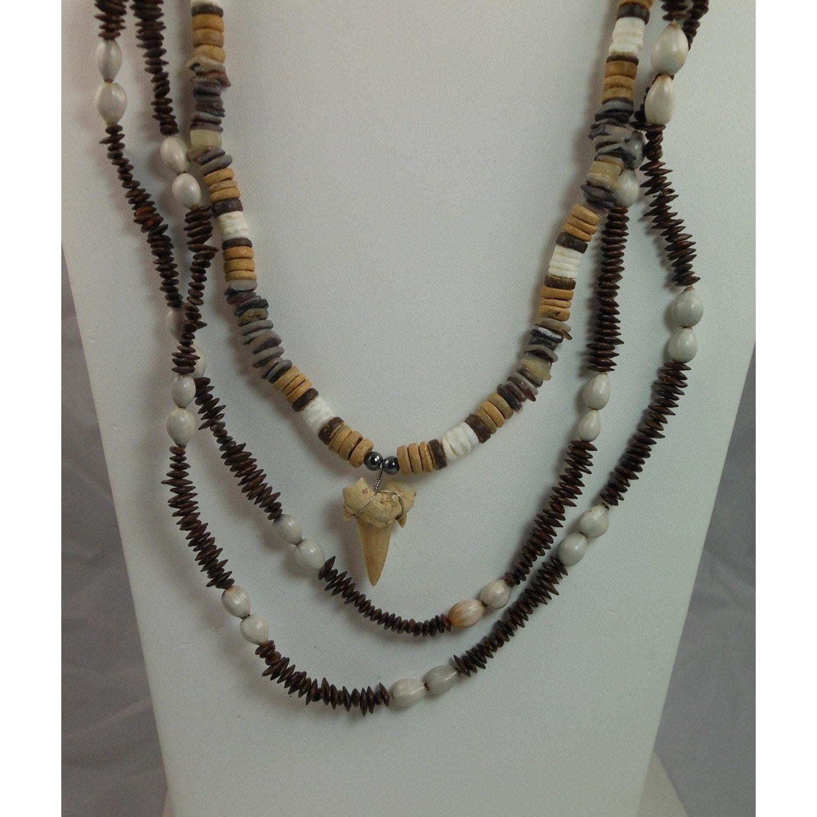 Handmade Tooth Pendant Necklace and Coco Shell Long Necklace Set - 2 Piece Set - HoneyThomas.com