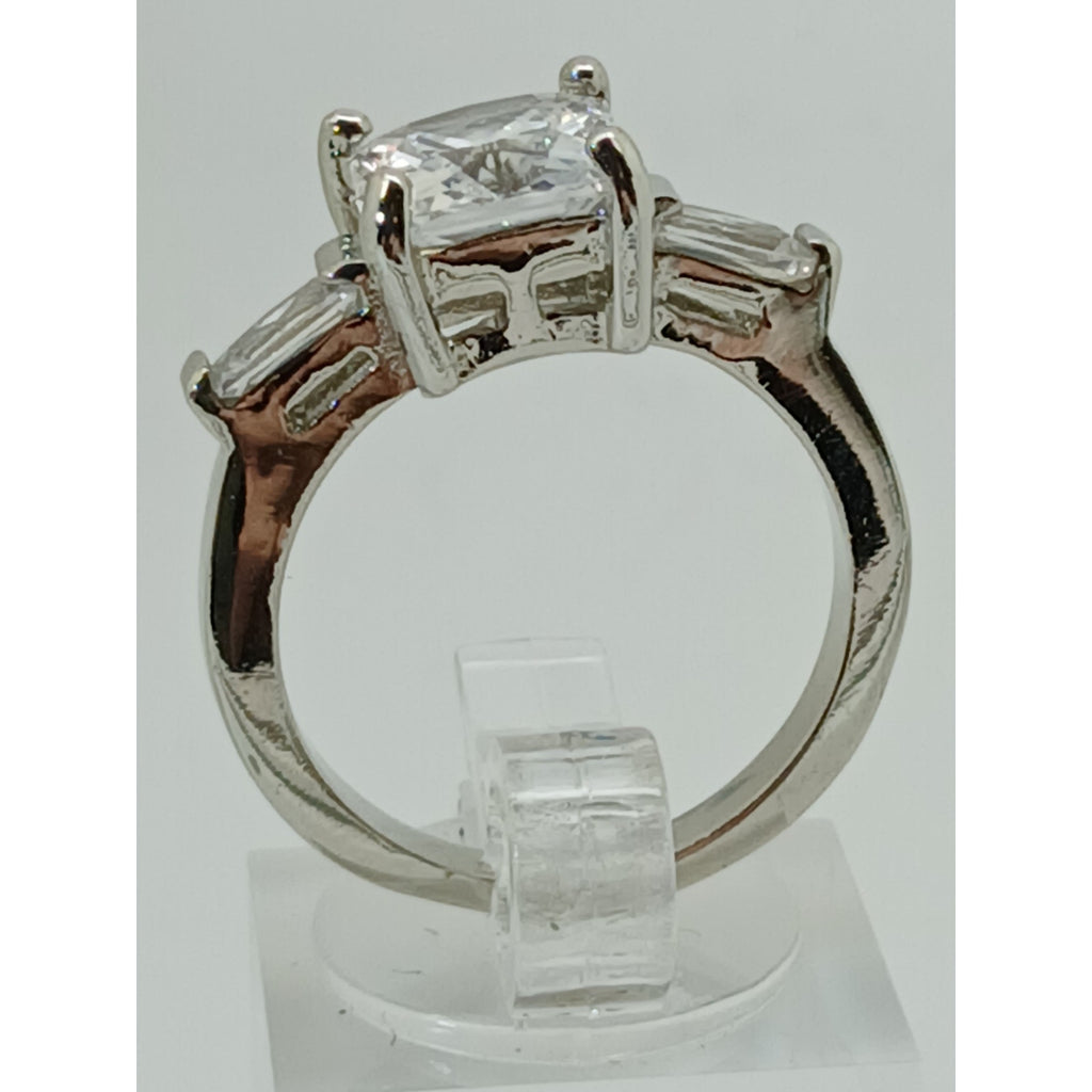 3.5 CT Vintage Princess Cut CZ Engagement Ring Silver Tone White Gold GP Size 10