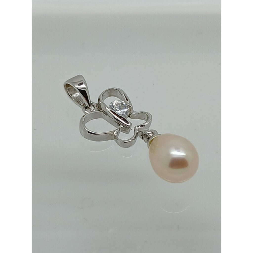 Thailand Sterling Silver Sim Diamond Pearl Butterfly Pendant Necklace Gift Boxed - HoneyThomas.com
