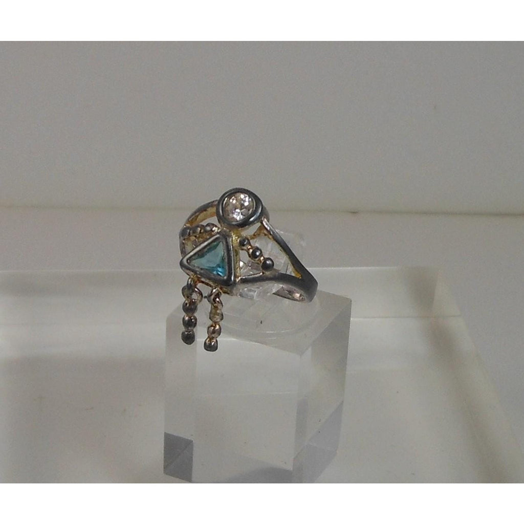 Elegant Sterling Silver Charm Ring Mother Grandmother Vintage Sim Diamond Size 6