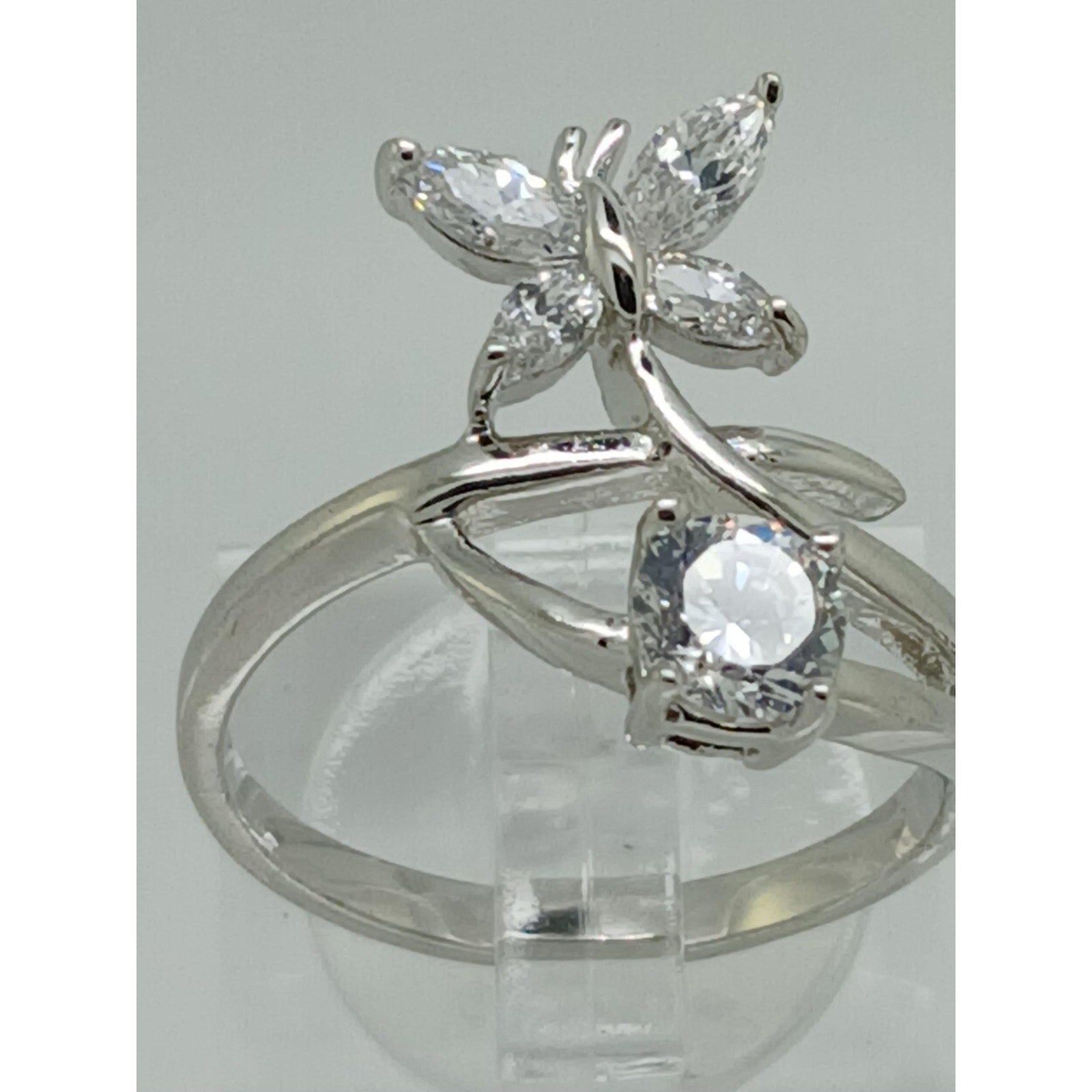 Vintage White Gold GP Round Marquise Cut Sim Diamond CZ Butterfly Ring Size 7.5 - HoneyThomas.com
