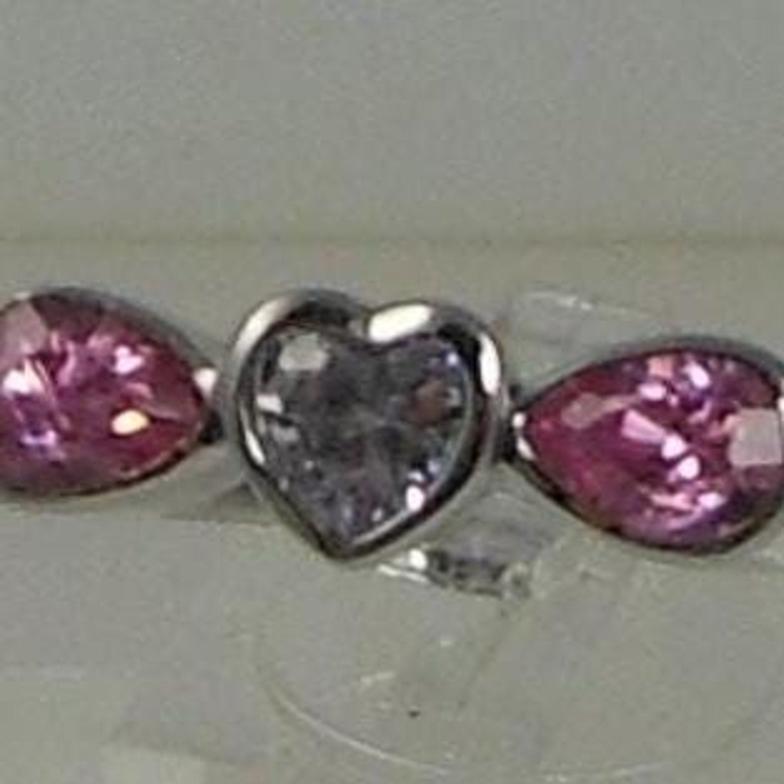 Vintage 1990s Sterling Silver Heart Ring Size 8.75 Pink Ice Simulated Diamond