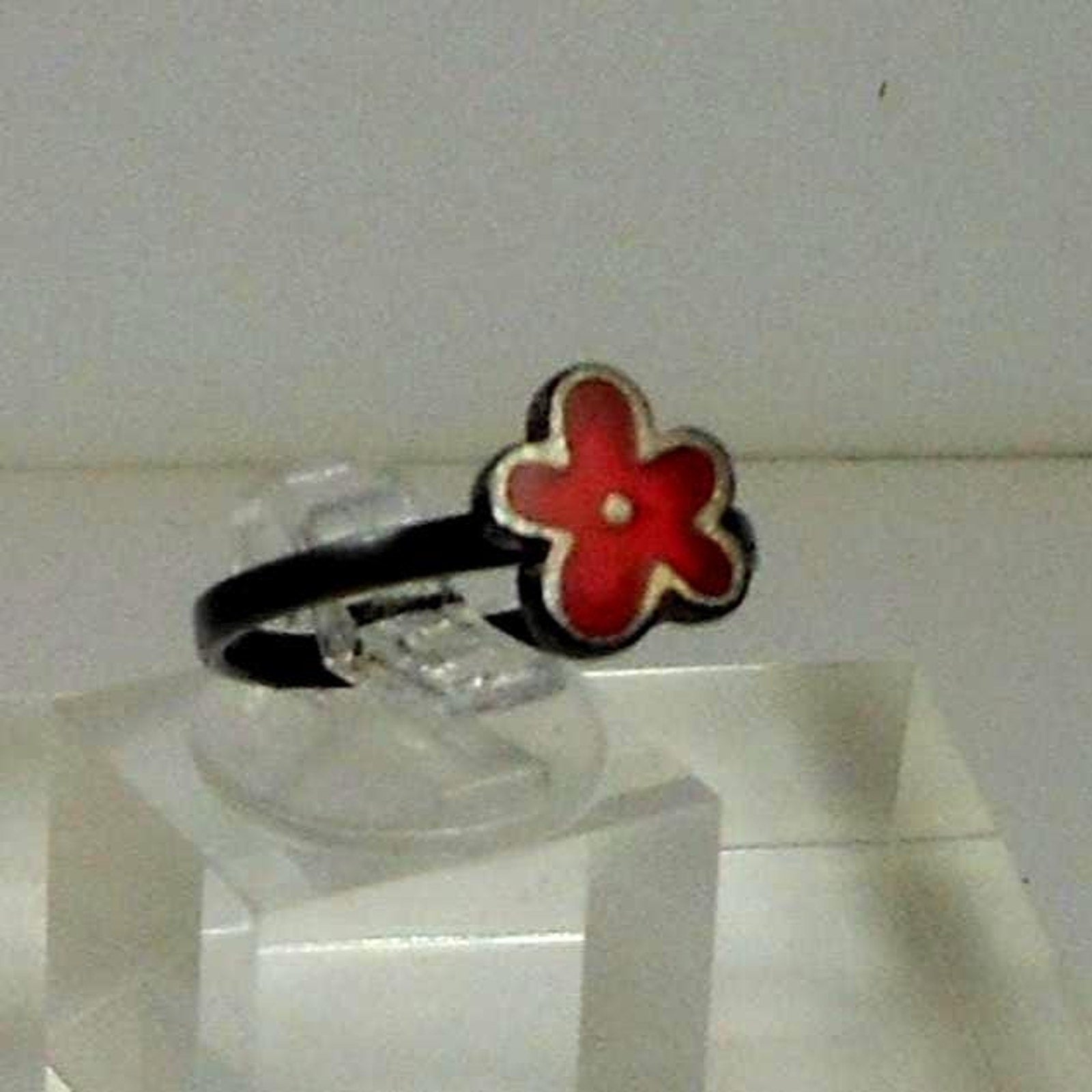 Fun Vibrant Red Flower Ring in Oxidized Sterling Silver - Size 8 - Enamel Resin - HoneyThomas.com