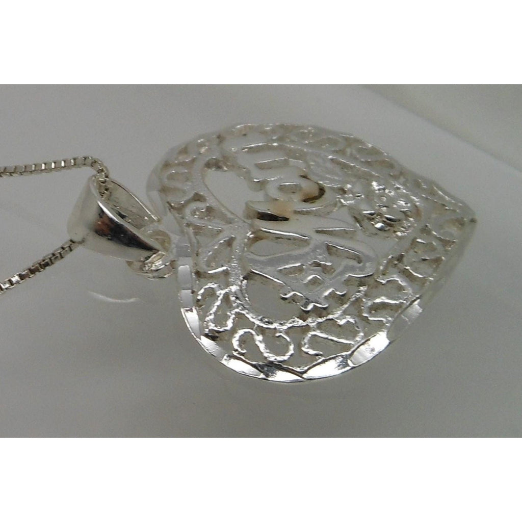Vintage 1990s Sterling Silver Mom Heart Pendant Necklace 18 Box Chain - HoneyThomas.com
