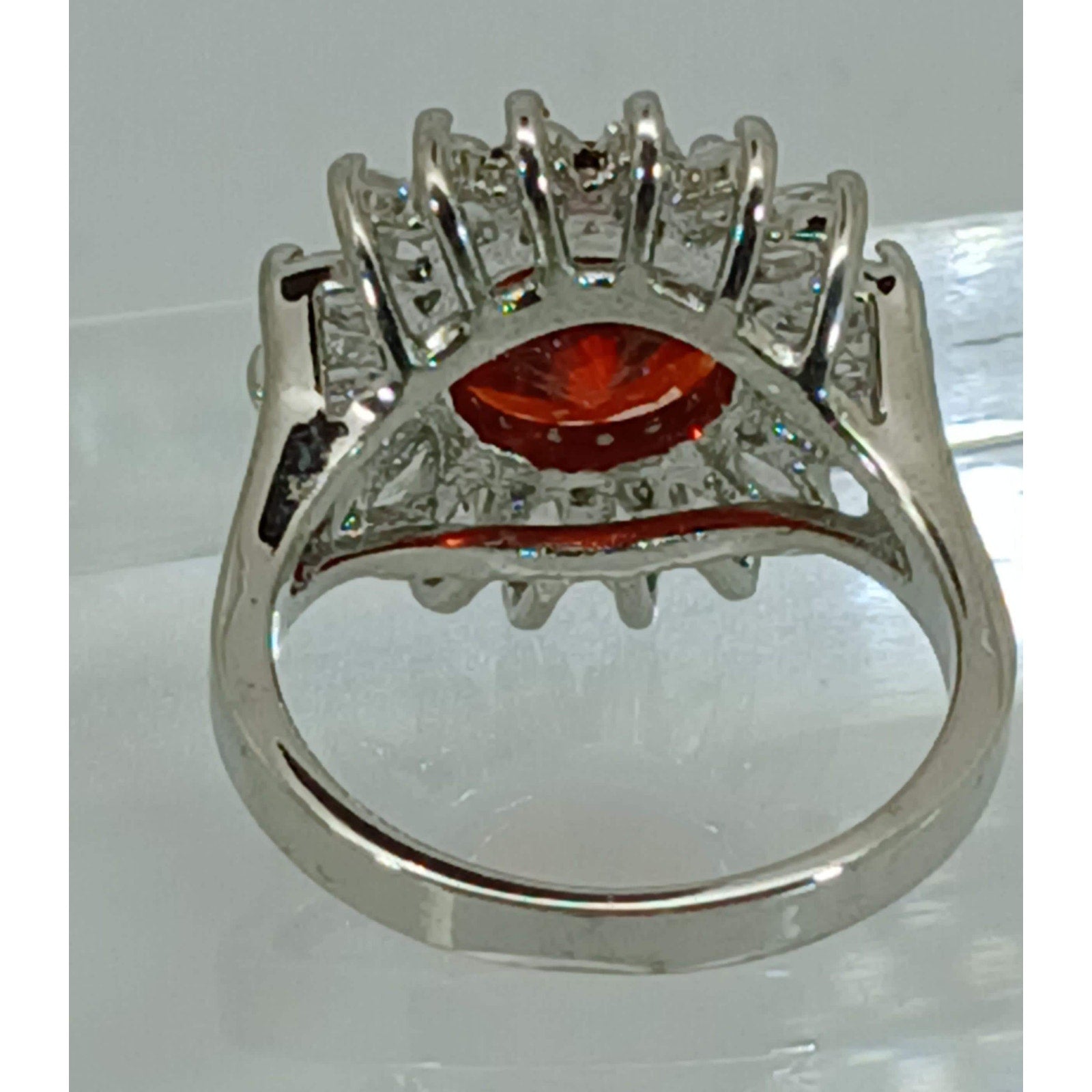 Vintage Ring Size 6.5 Silver Tone White Gold GP Orange CZ Cluster Cocktail NOS