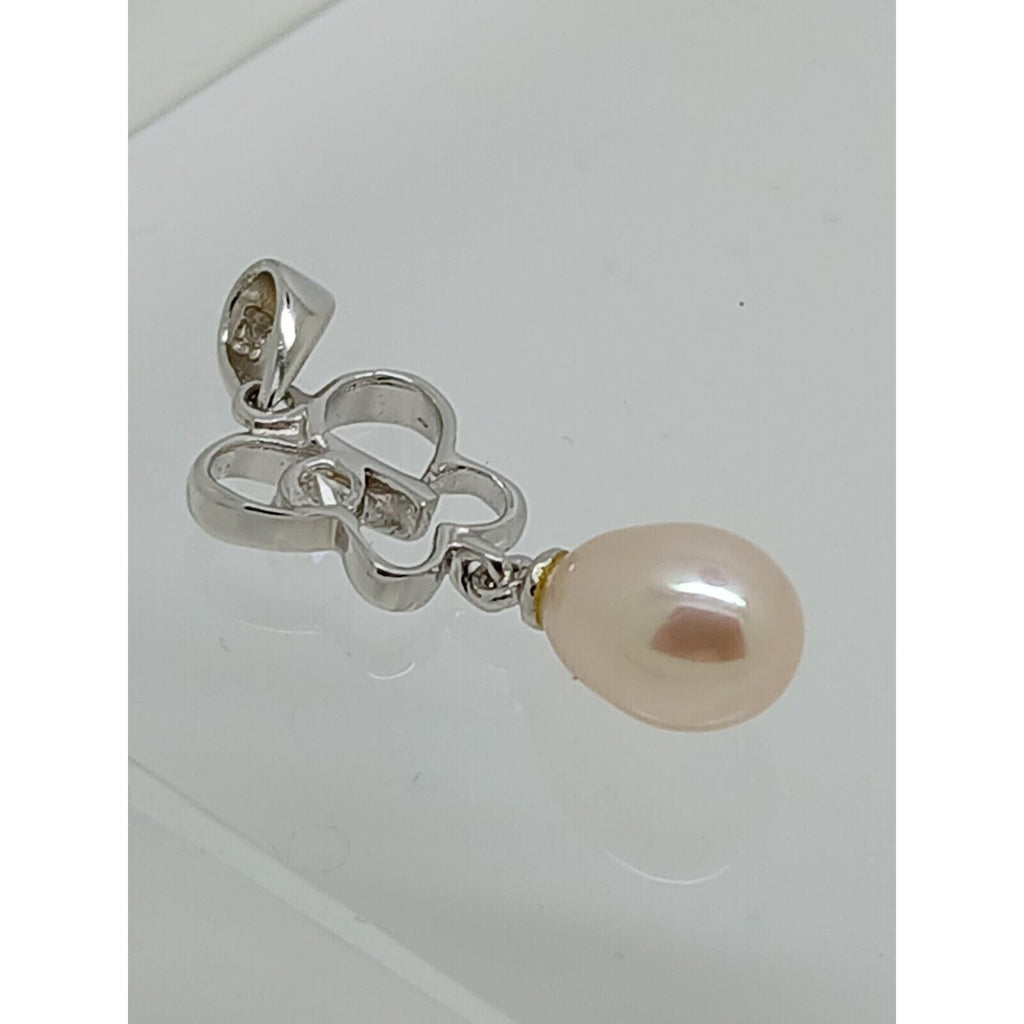Thailand Sterling Silver Sim Diamond Pearl Butterfly Pendant Necklace Gift Boxed - HoneyThomas.com
