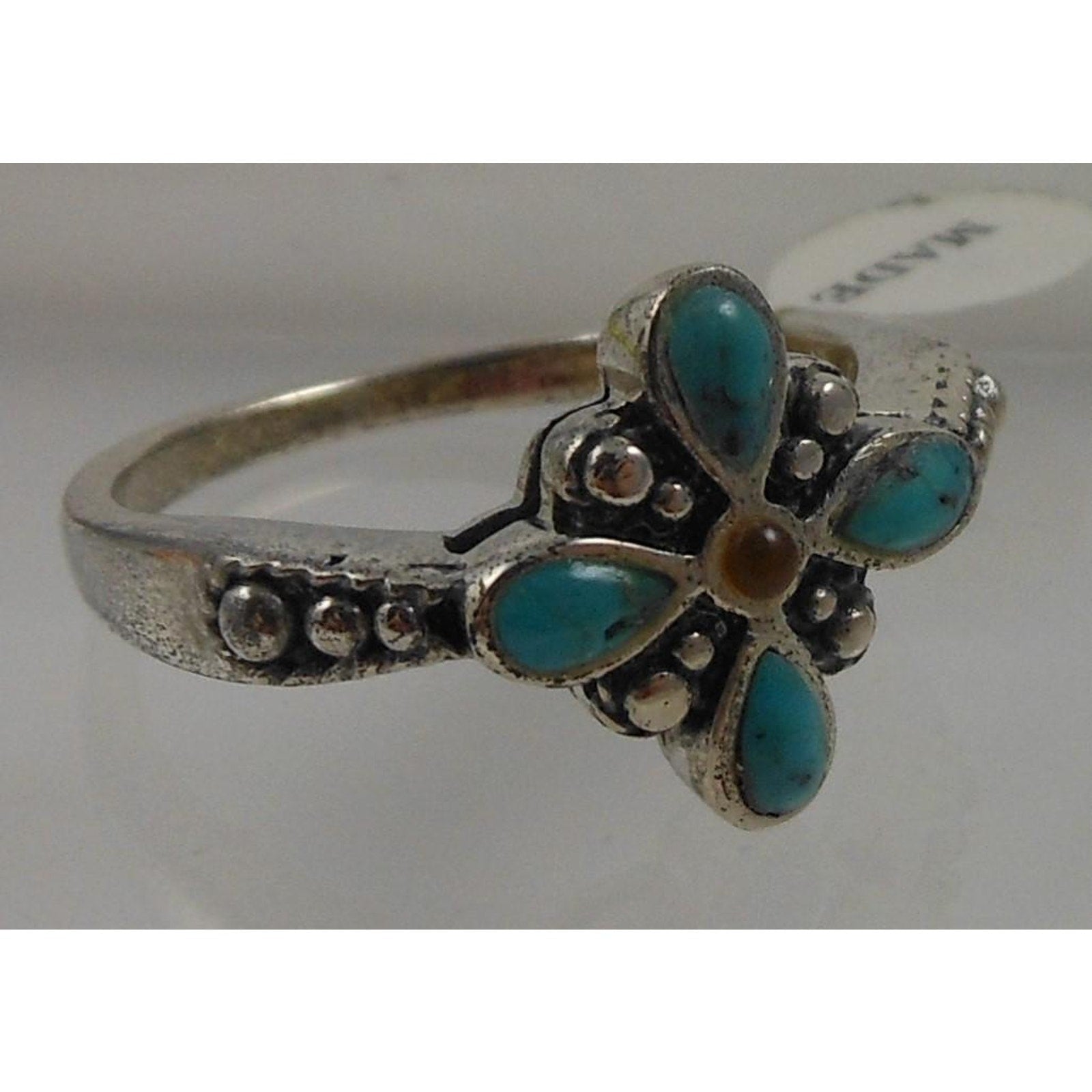 Vintage 90s Thai Turquoise Garnet Ring Size 8 Handcrafted in Thailand Boho Ring - HoneyThomas.com