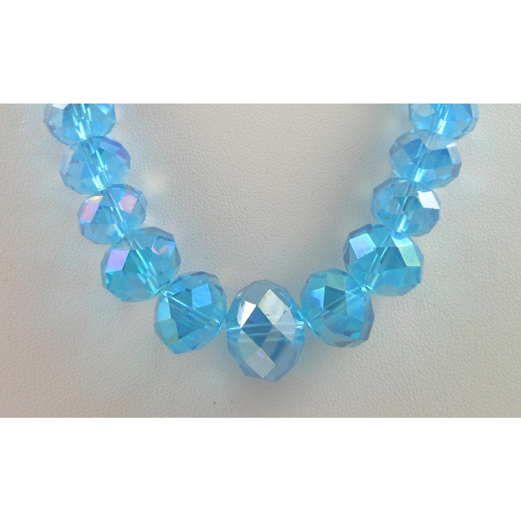 Copied - Handmade Sky Blue AB Crystal Beaded Necklace Graduated Beads - Adjustable Length