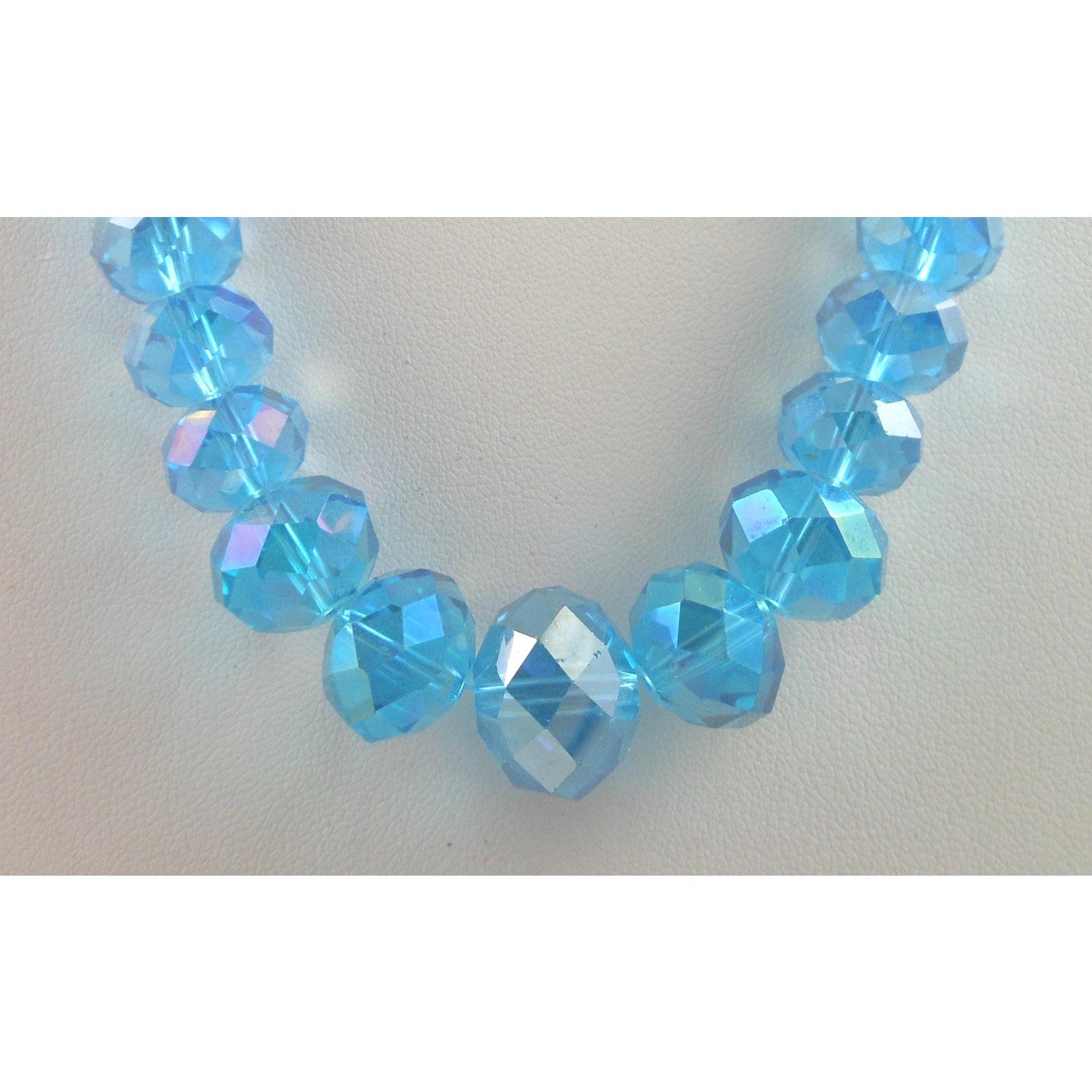 Copied - Handmade Sky Blue AB Crystal Beaded Necklace Graduated Beads - Adjustable Length