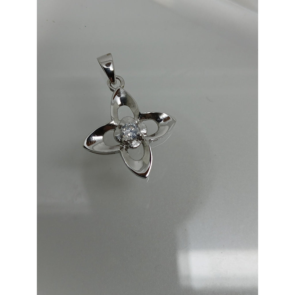 1990's Vintage Sterling Silver Simulated Diamond 4 Leaf Clover Pendant New Rare - HoneyThomas.com