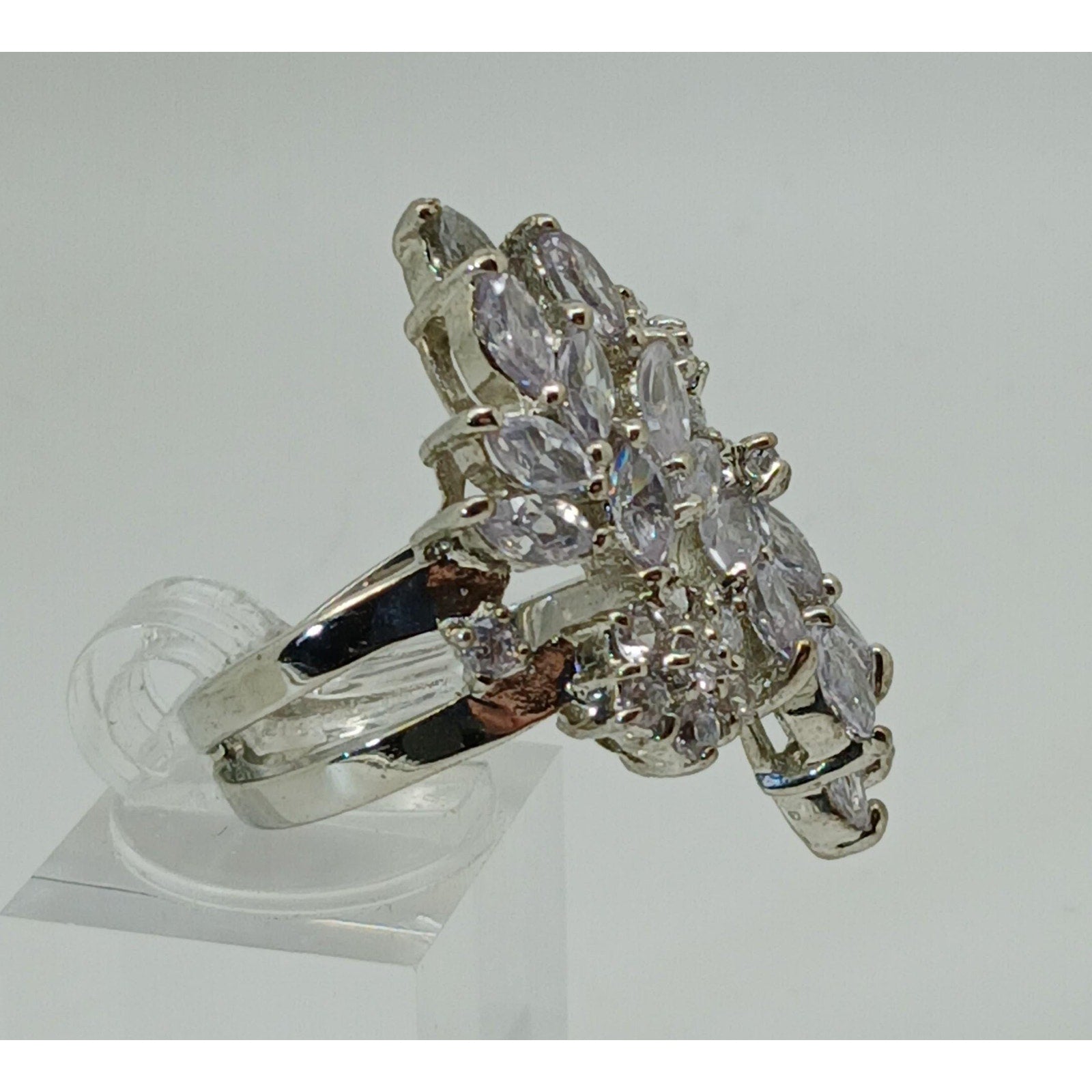 Vintage Ring Size 6.5 Silver Tone White Gold GP Sim Diamond CZ Cluster Cocktail