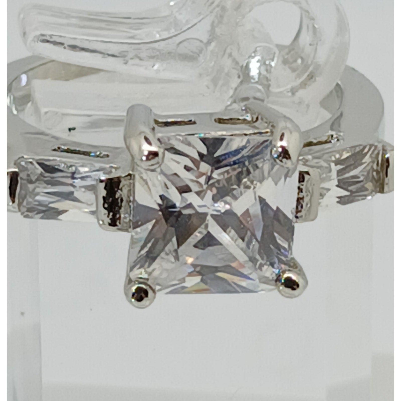 3.5 CT Vintage Princess Cut CZ Engagement Ring Silver Tone White Gold GP Size 10 - HoneyThomas.com