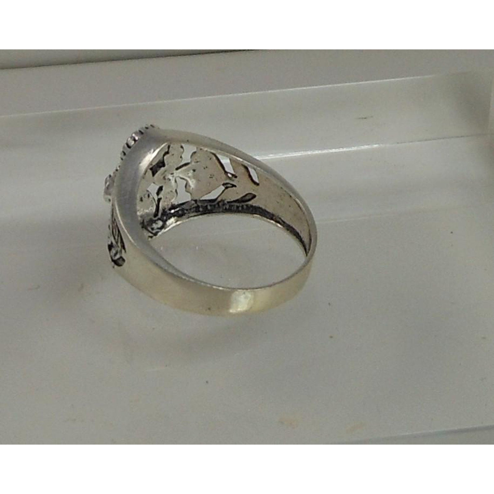 Vintage Sterling Silver Blue Cat's Eye Chrysoberyl CZ Ring NOS Size 8.25 3.4g