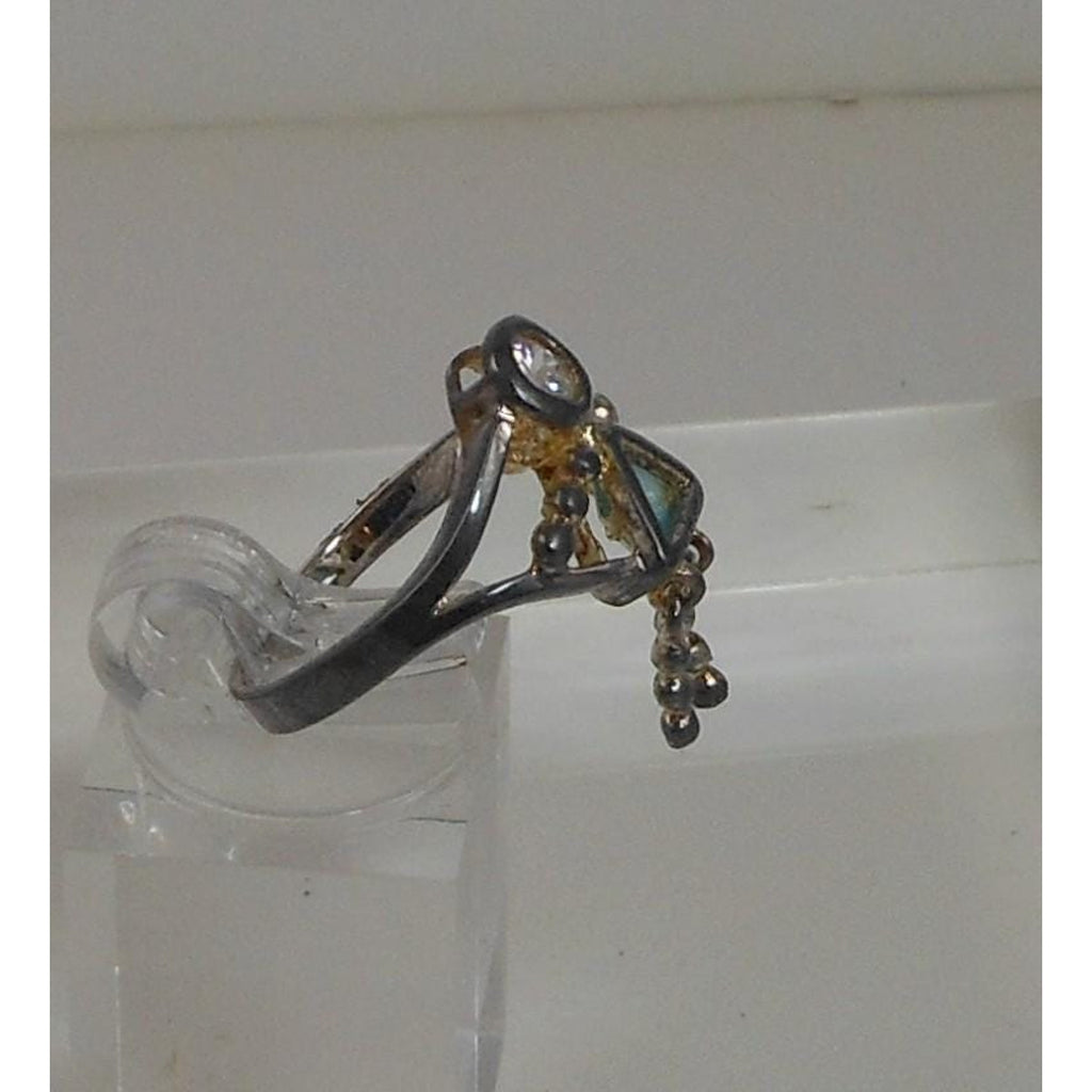 Elegant Sterling Silver Charm Ring Mother Grandmother Vintage Sim Diamond Size 6