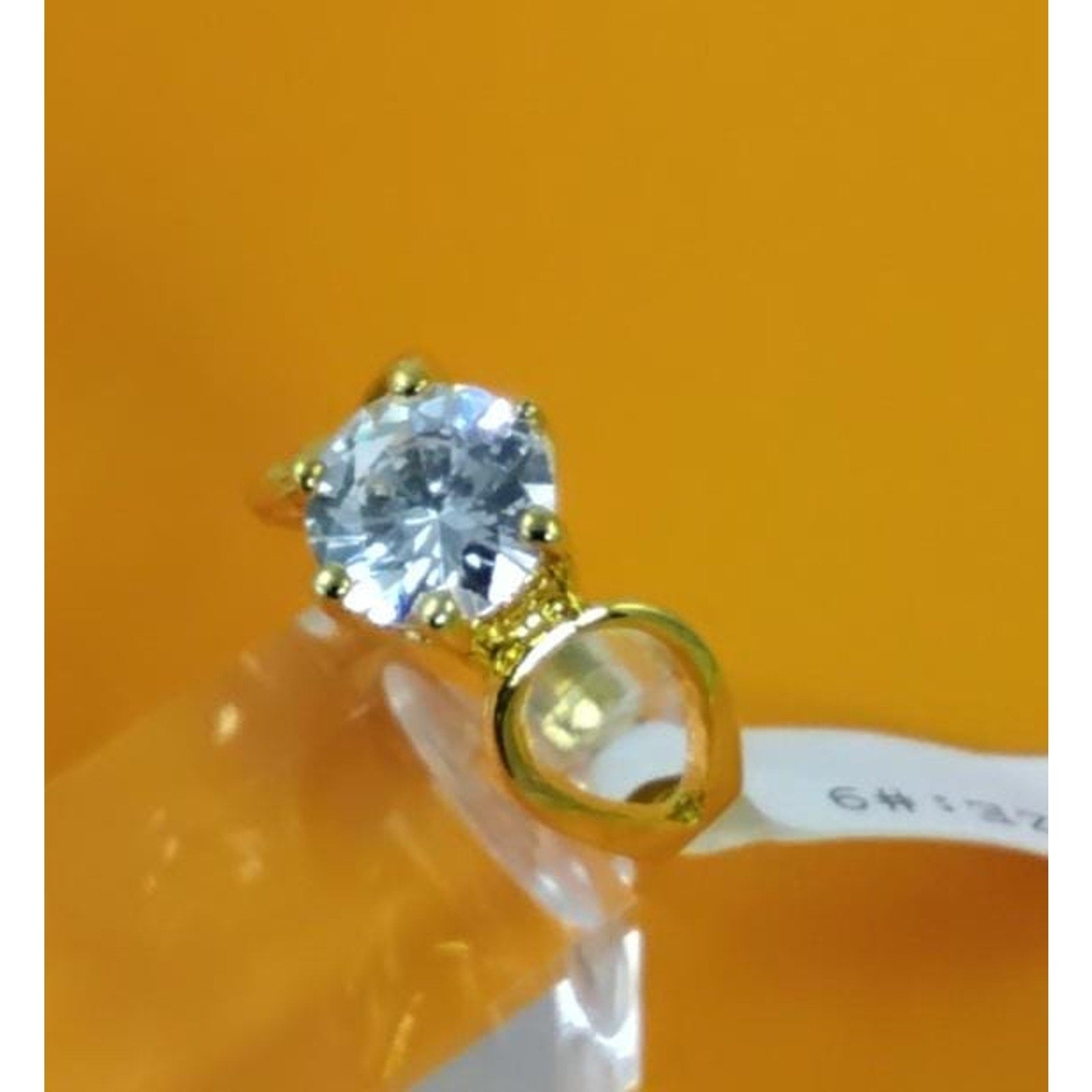1990s Gold Plated 3.25 CT Size 9 Solitaire Engagement Cocktail Sim Diamond Ring - HoneyThomas.com
