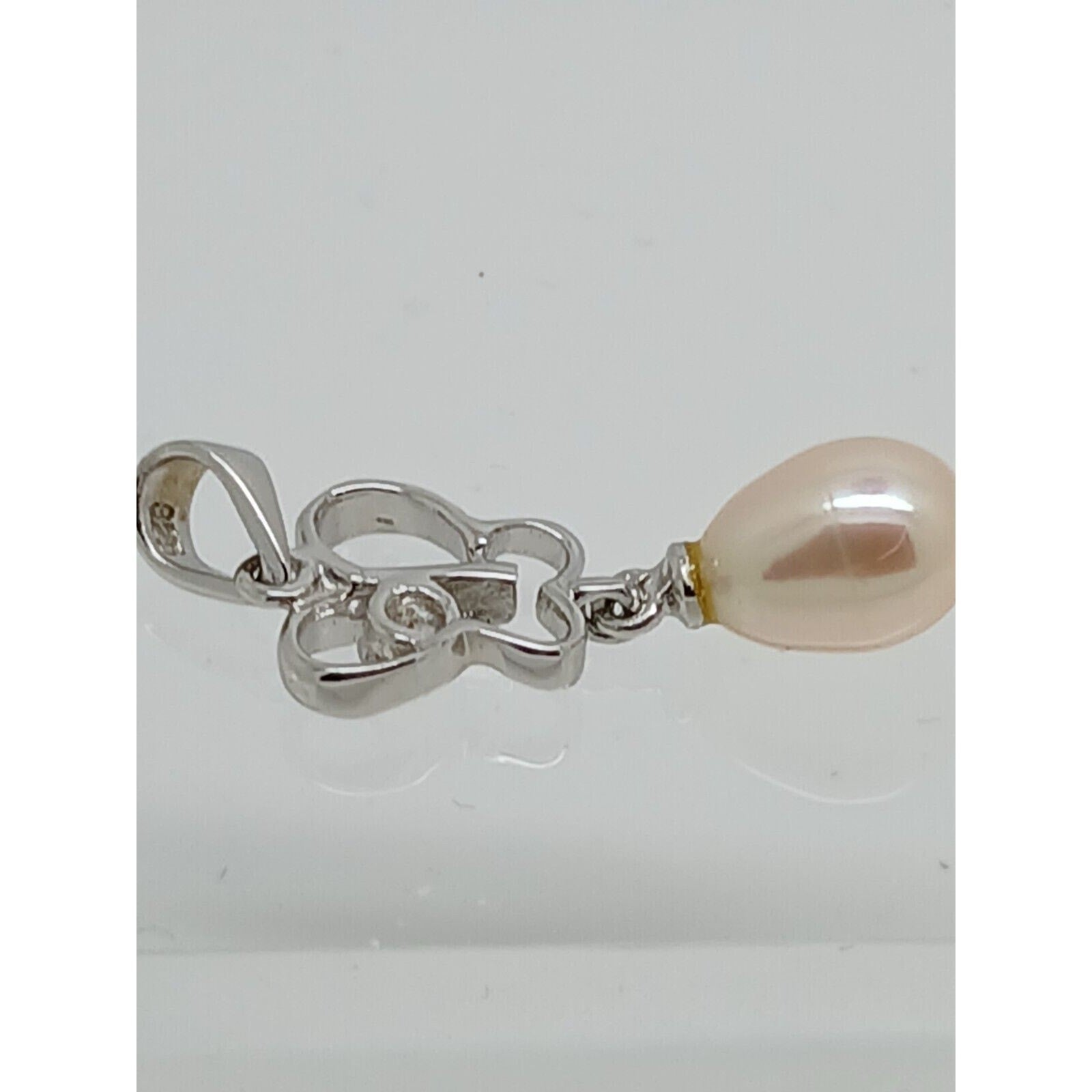 Thailand Sterling Silver Sim Diamond Pearl Butterfly Pendant Necklace Gift Boxed - HoneyThomas.com
