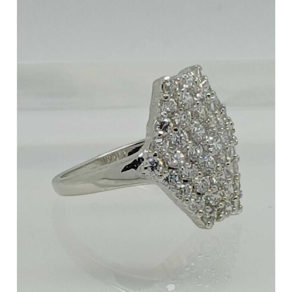 Elegant Vintage Size 7.25 White Gold Plate Pave Cluster Cocktail Statement Ring