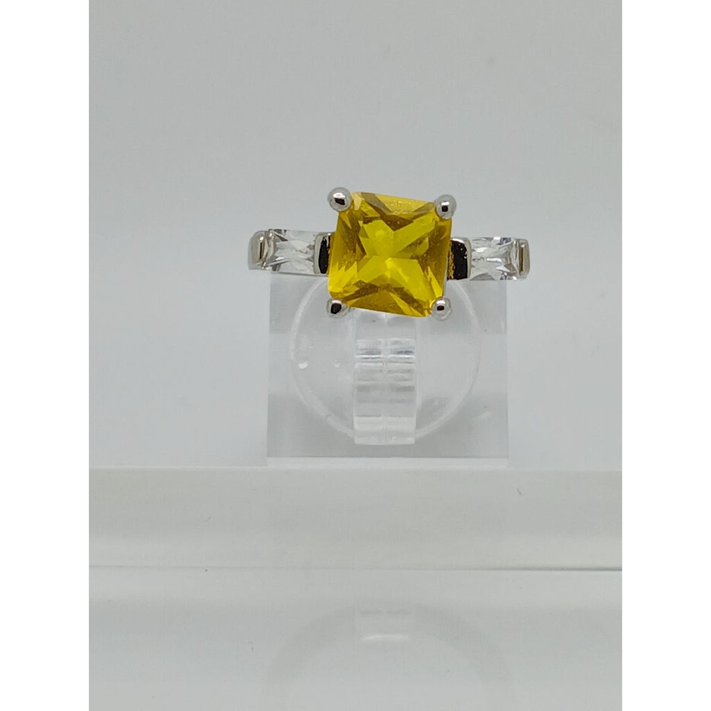 White Gold GP Canary Yellow Princess Cut Sim Diamond CZ Engagement Ring Size 6 - HoneyThomas.com