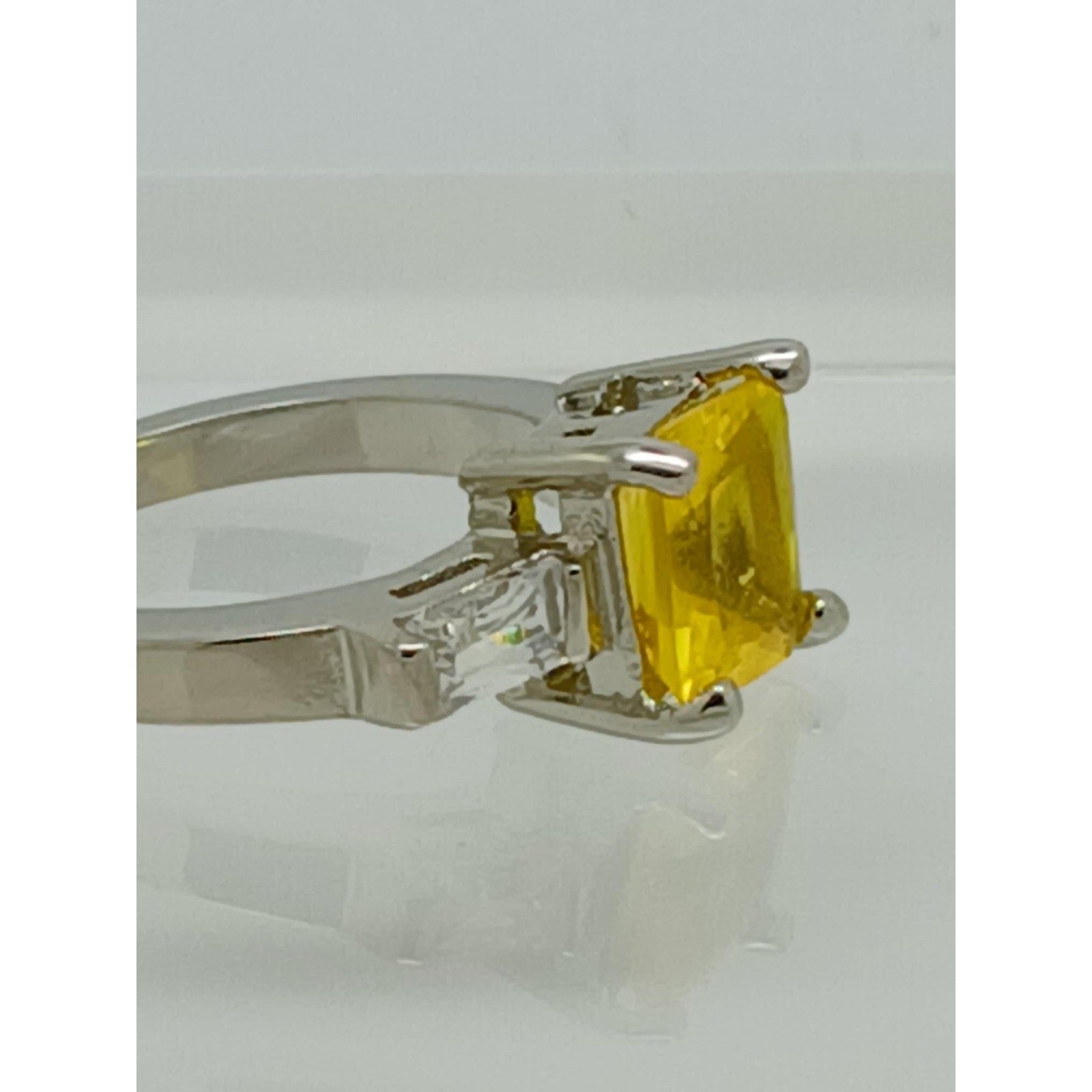 White Gold GP Canary Yellow Princess Cut Sim Diamond CZ Engagement Ring Size 6 - HoneyThomas.com