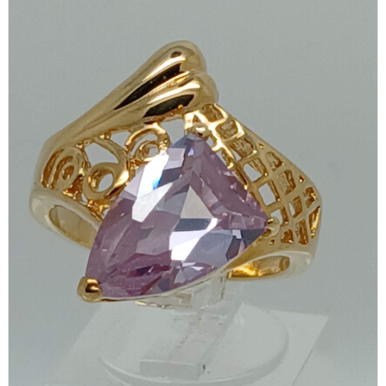 Vintage Gold EP Light Amethyst Sim Diamond 90's Bold CZ Cocktail Ring Size 9