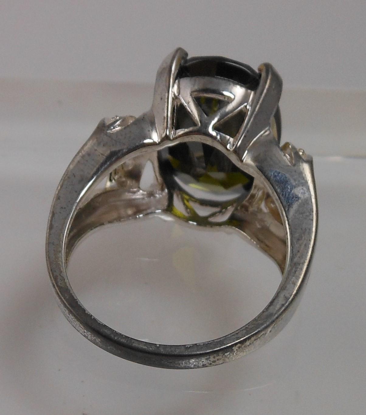 Vintage Sterling Silver Dark Green CZ Cocktail Ring NOS Statement Jewelry Size 8