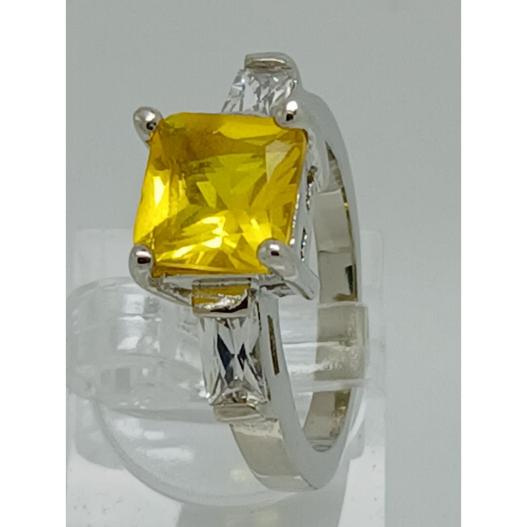 White Gold GP Canary Yellow Princess Cut Sim Diamond CZ Engagement Ring Size 10 - HoneyThomas.com