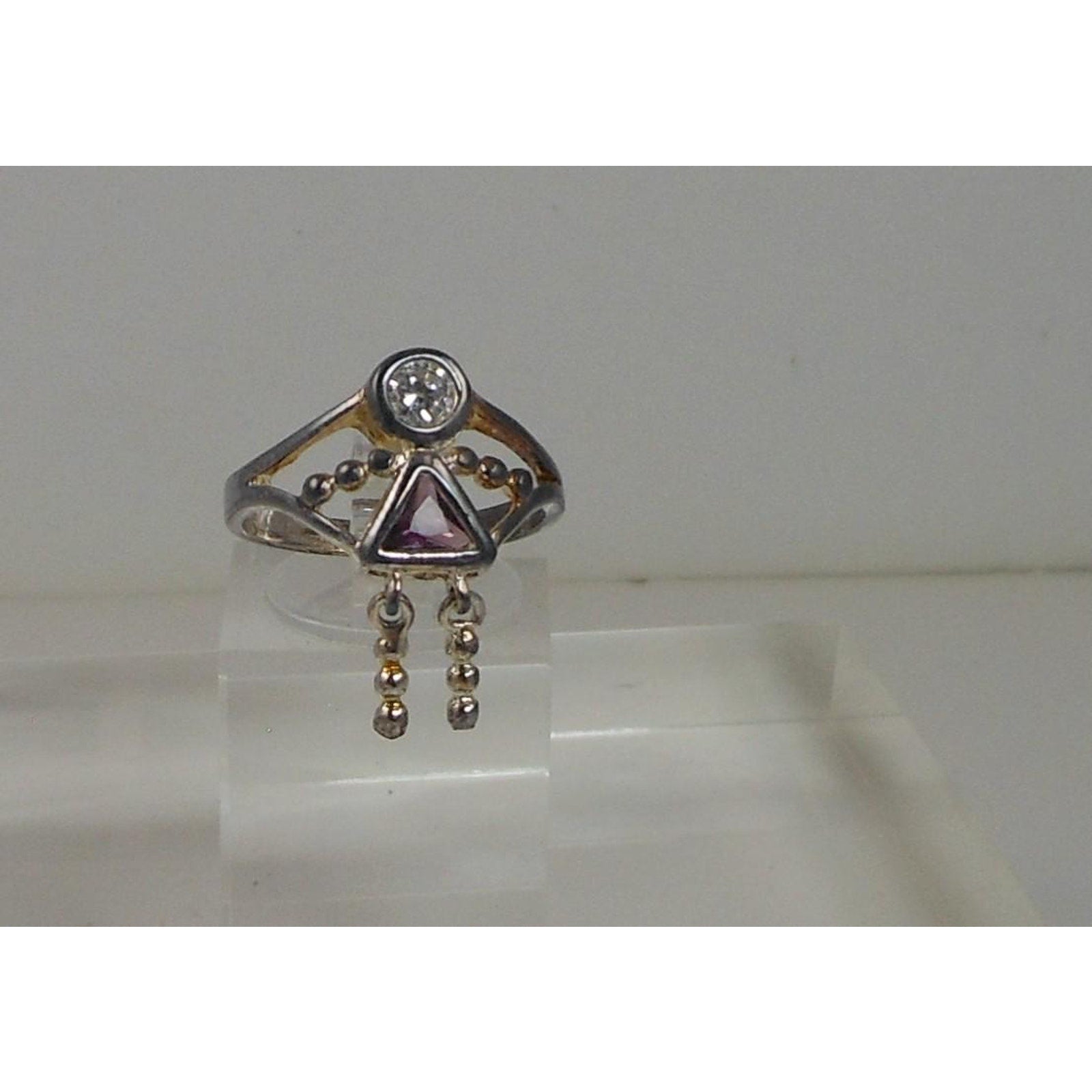Elegant Vintage Sterling Silver Birthstone Charm Ring Mother Grandmother Size 7