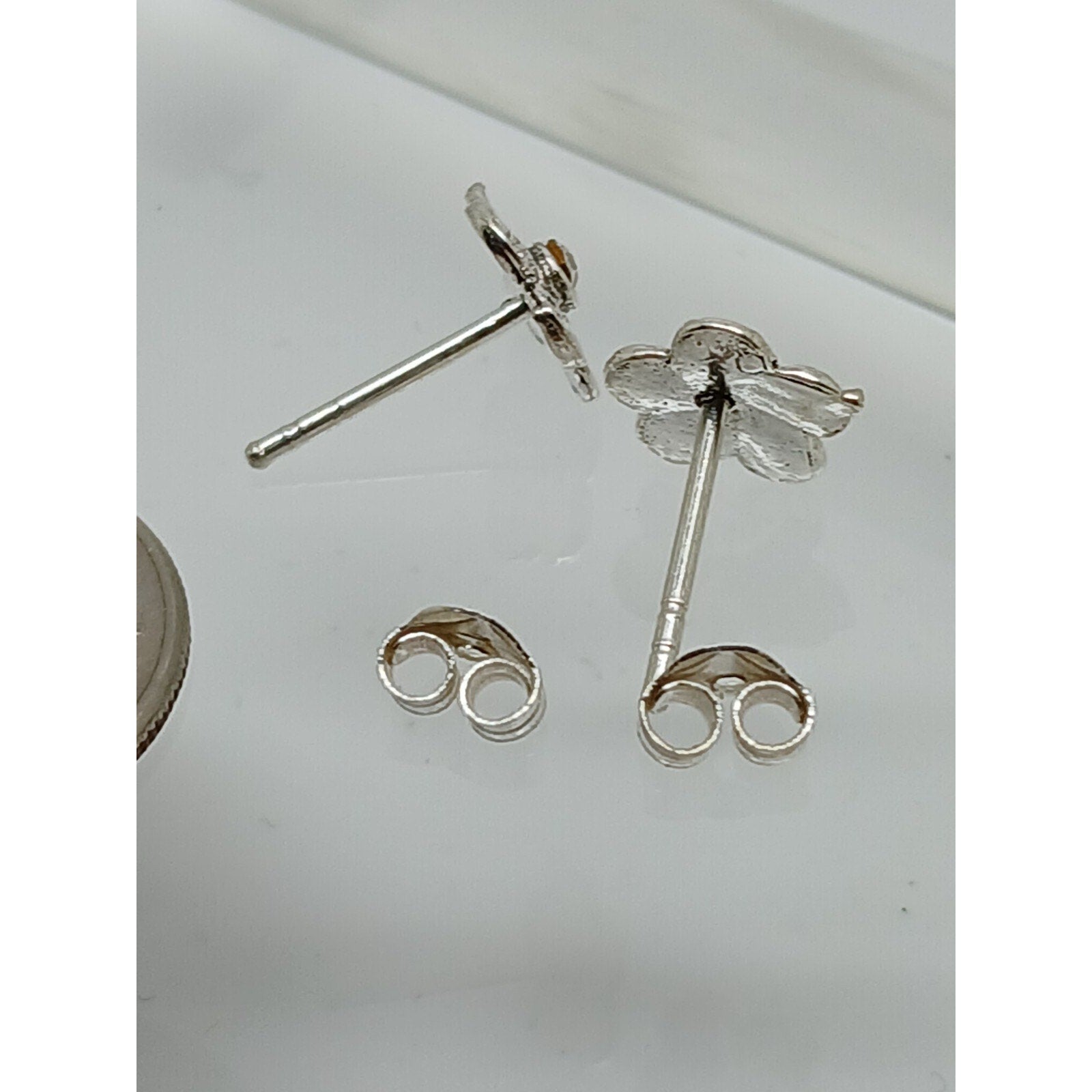 Vintage 1990's Jewelry NOS .925 Sterling Silver Clear AB Crystal Flower Earrings - HoneyThomas.com