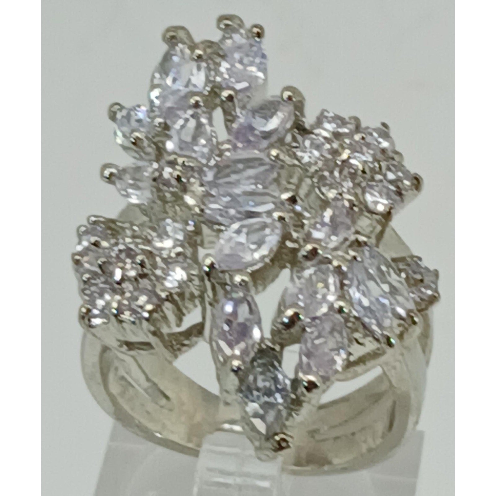 Vintage 1990's Ring Size 6.5 Silver Tone Gold GP Diamond CZ Cluster Ice Cocktail - HoneyThomas.com